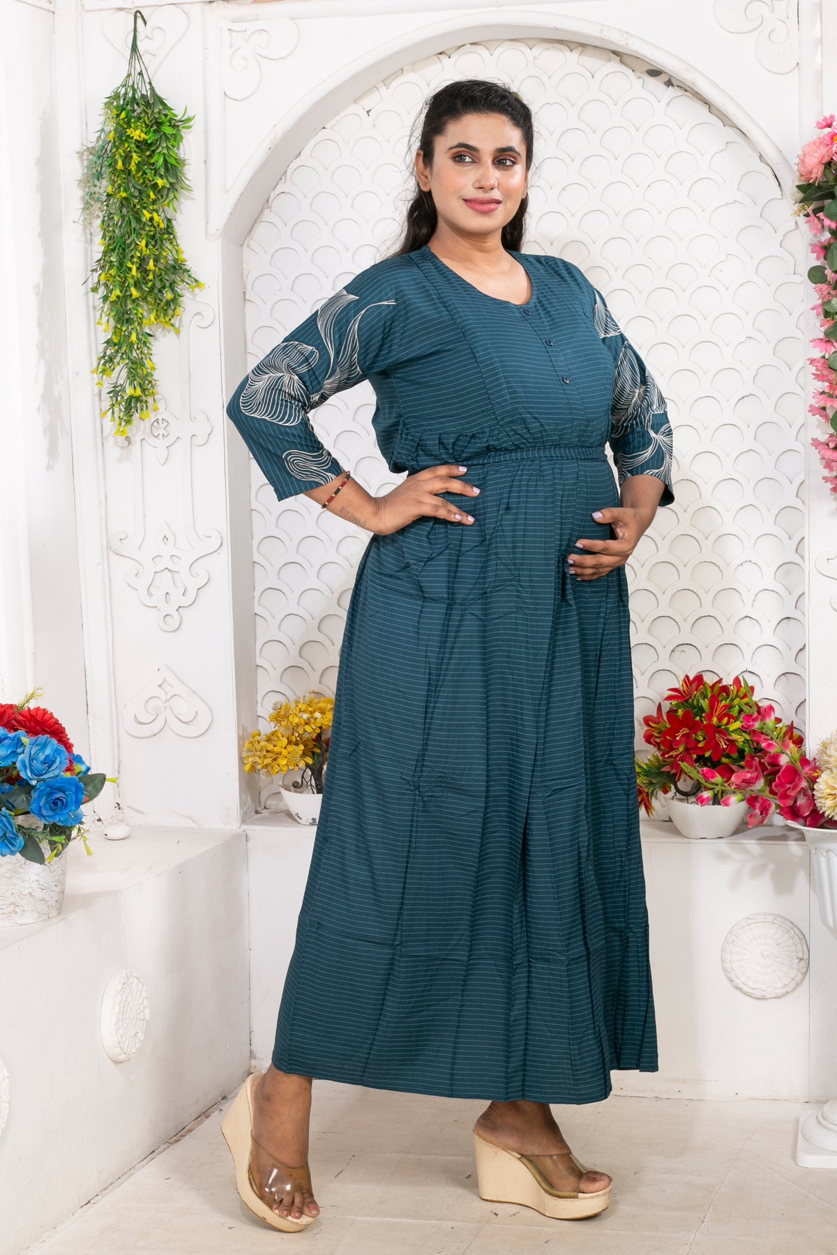 Soft Rayon4-IN-ONE Mom's Feeding & Casual Wear| Pre & Post Maternity Wear | Fancy Long Frock | Best Choice for Pregnancy Women (FIO-F)