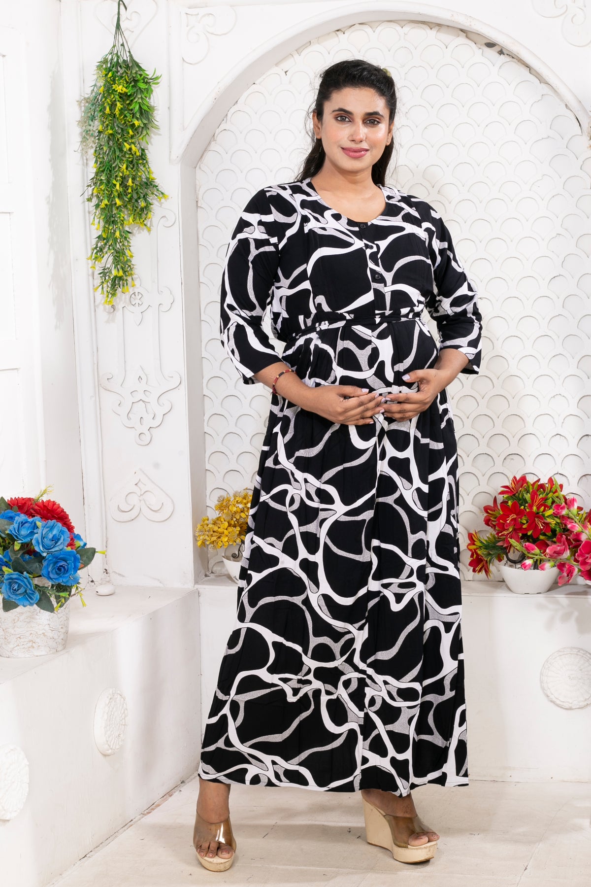Soft Rayon4-IN-ONE Mom's Feeding & Casual Wear| Pre & Post Maternity Wear | Fancy Long Frock | Best Choice for Pregnancy Women (FIO-F)