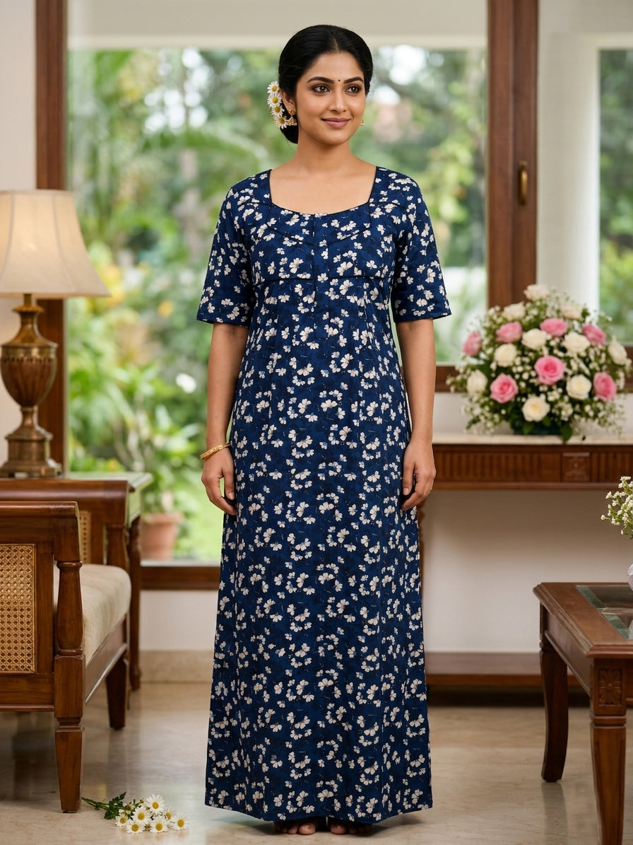 MANGAI Premium Cotton Printed Pleated Model Half Sleeve 5XL Size Shrinkage Free Nighties (5PZ)