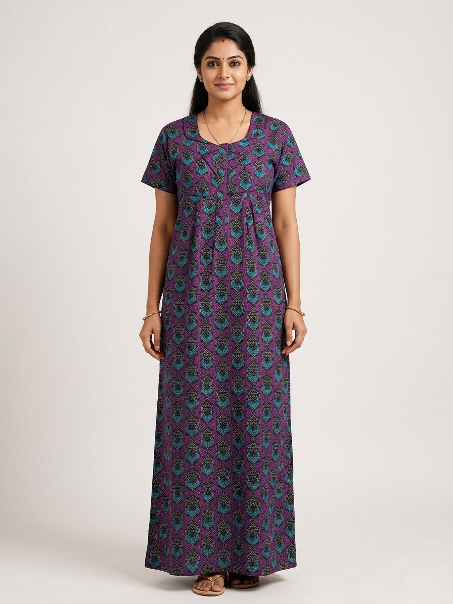 MANGAI Cotton Printed Pleated Model Half Sleeve 4XL Size Nighties for Stylish Women's (4PZ)