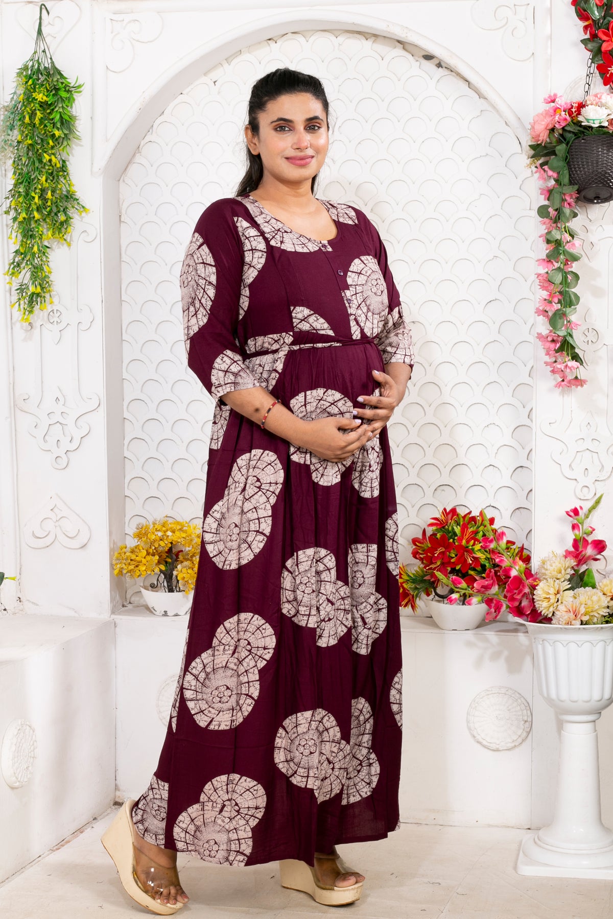 Soft Rayon4-IN-ONE Mom's Feeding & Casual Wear| Pre & Post Maternity Wear | Fancy Long Frock | Best Choice for Pregnancy Women (FIO-F)