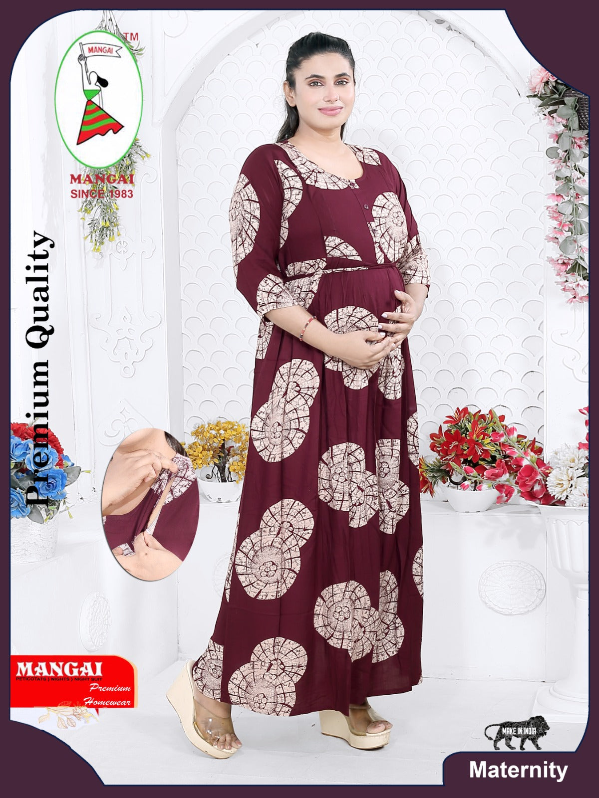 Soft Rayon4-IN-ONE Mom's Feeding & Casual Wear| Pre & Post Maternity Wear | Fancy Long Frock | Best Choice for Pregnancy Women (FIO-F)