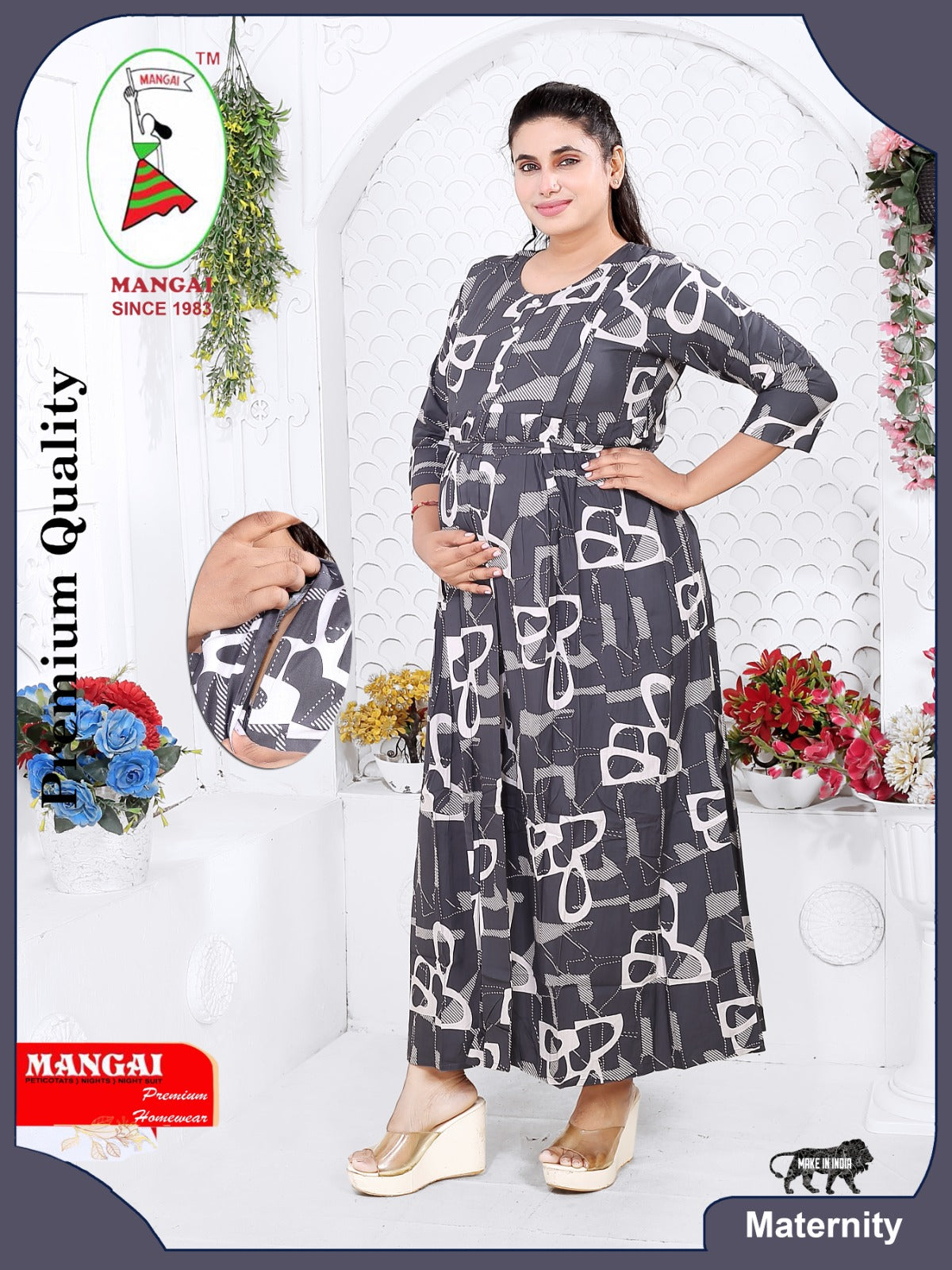 Soft Rayon4-IN-ONE Mom's Feeding & Casual Wear| Pre & Post Maternity Wear | Fancy Long Frock | Best Choice for Pregnancy Women (FIO-F)