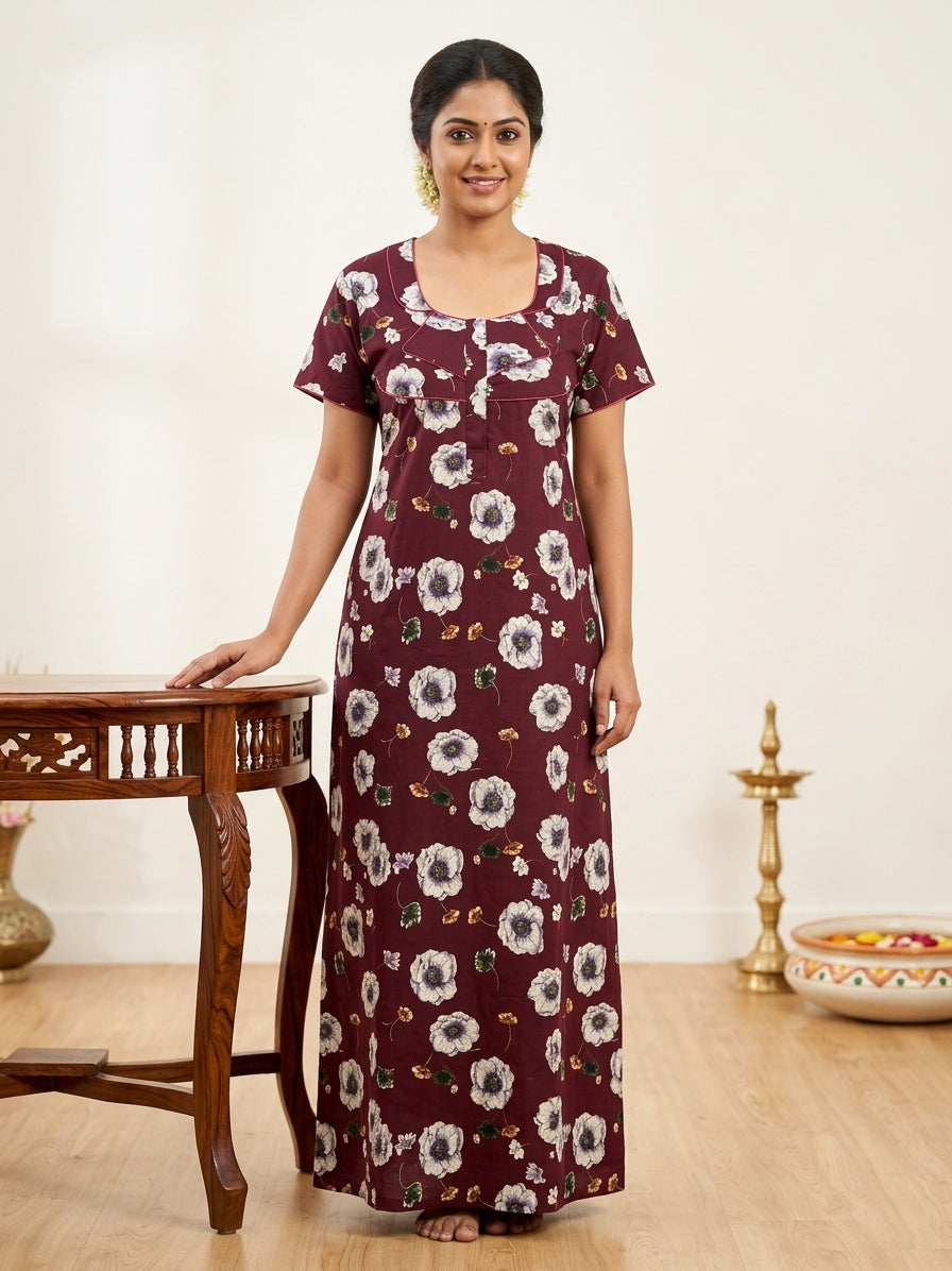 MANGAI Premium Cotton Printed Pleated Model Half Sleeve 5XL Size Shrinkage Free Nighties (5PZ)