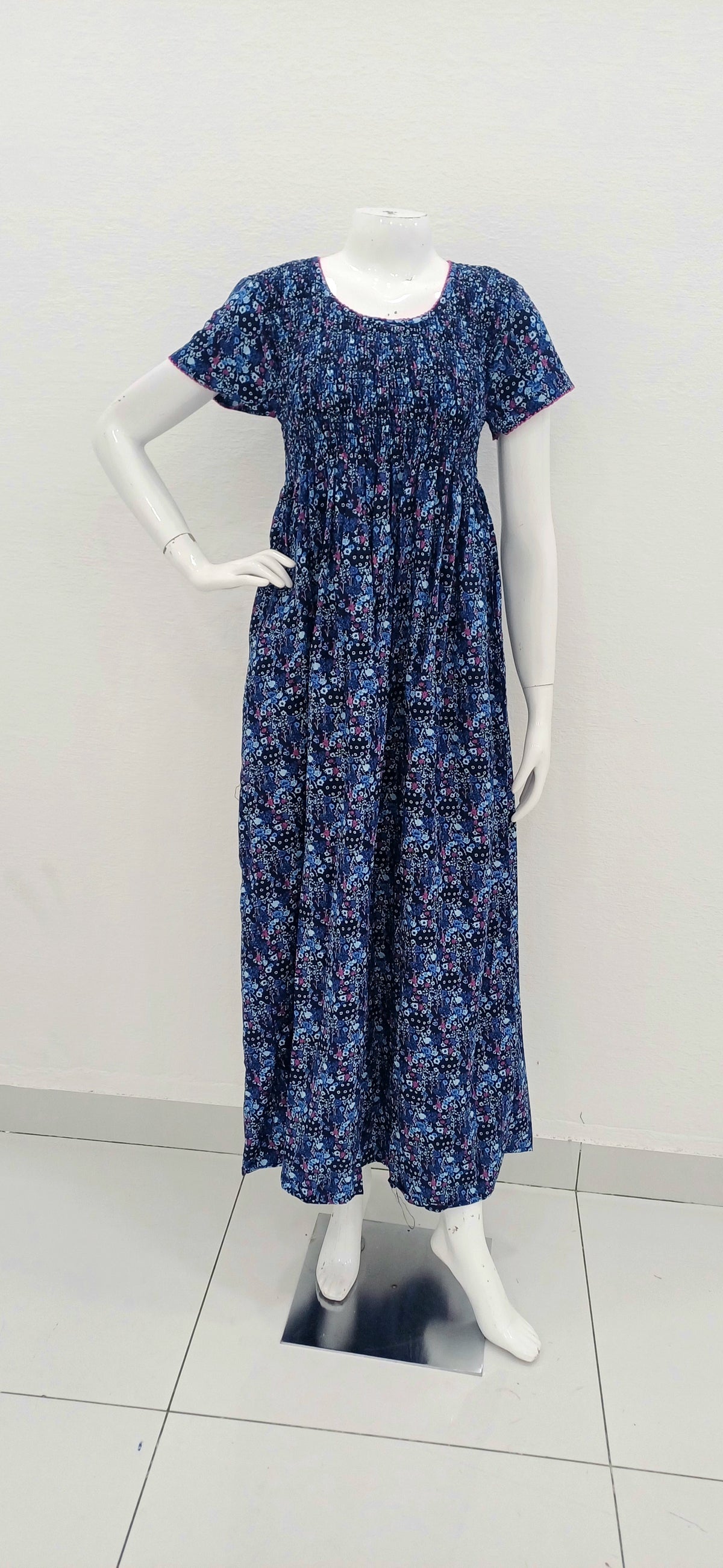 Crush Smocking Nighties for Stylish Women | Soft wrinkled texture Smocking Model | Rounded neck with Side Pocket | Daily wear Nighties for trendy women (PPL)