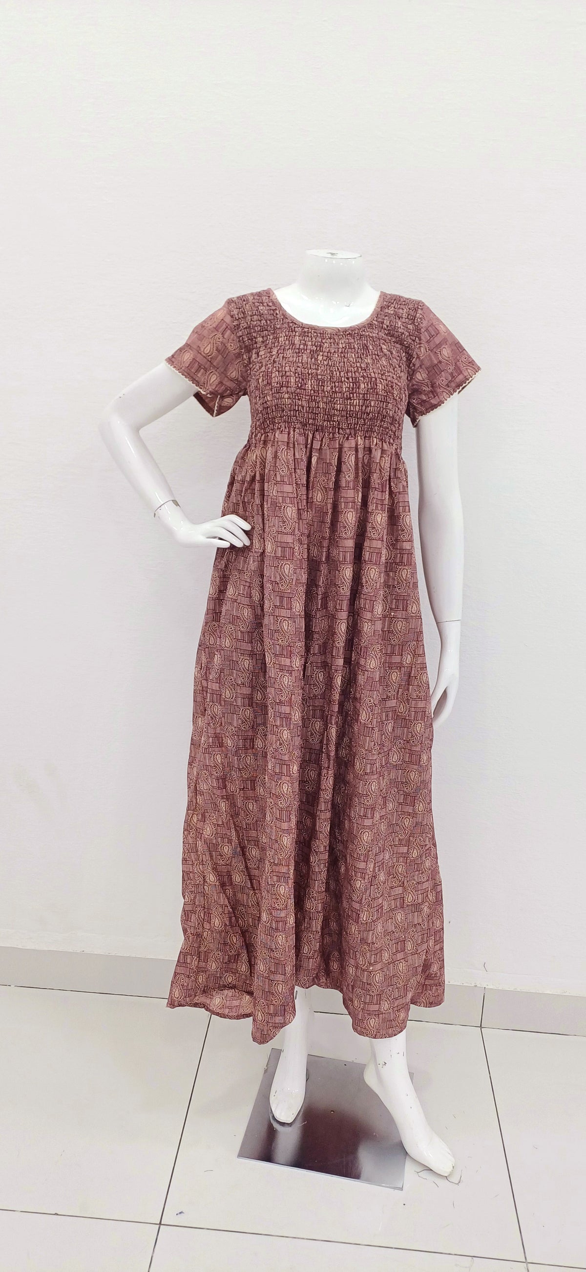 Crush Smocking Nighties for Stylish Women | Soft wrinkled texture Smocking Model | Rounded neck with Side Pocket | Daily wear Nighties for trendy women (PPL)