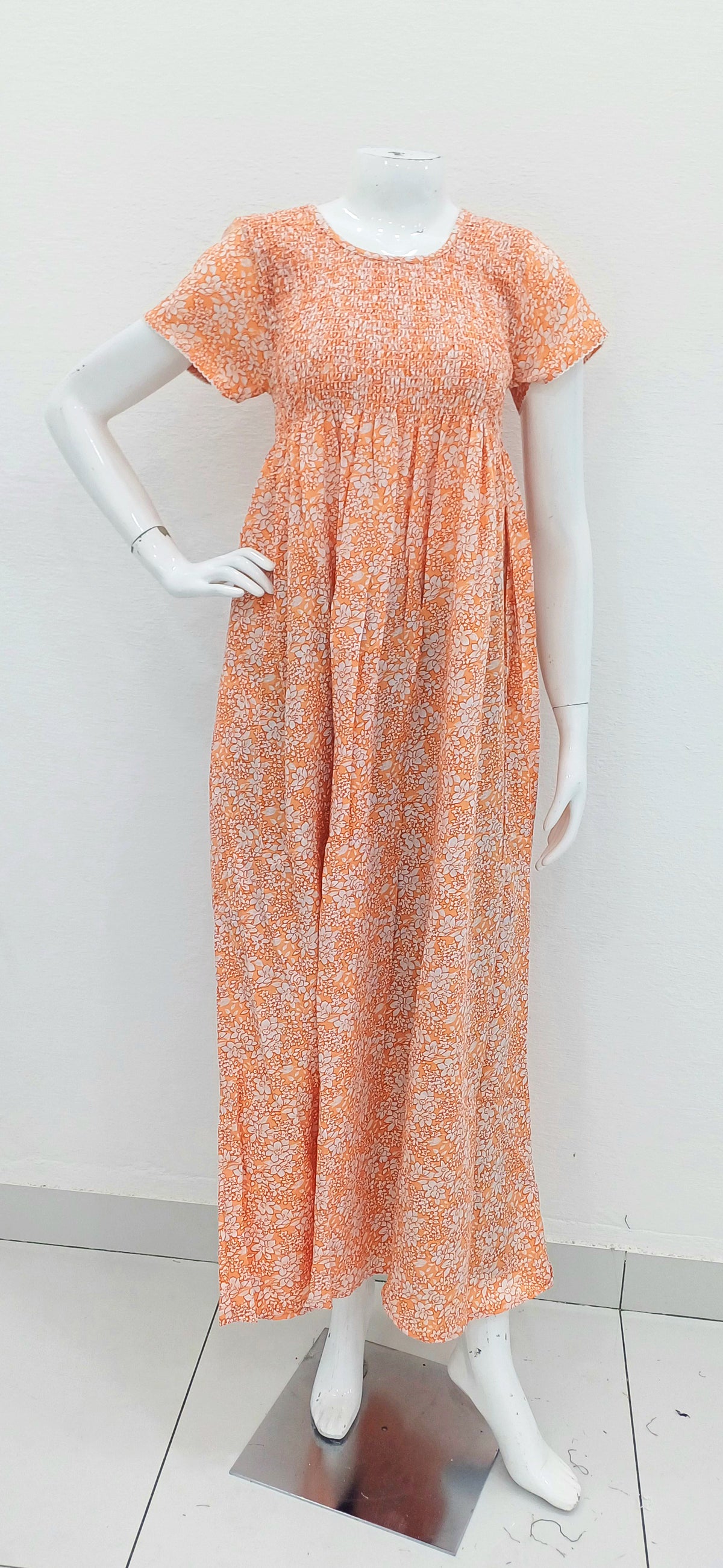 Crush Smocking Nighties for Stylish Women | Soft wrinkled texture Smocking Model | Rounded neck with Side Pocket | Daily wear Nighties for trendy women (PPL)