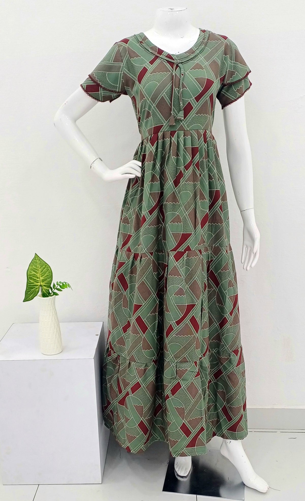 Stylish Alpine FULL FROCK Model Nighties| Fancy Sleeves & Neck Pattern| Side Pocket with Back Tie Rope | Perfect Nightwear Trendy Women's (FRK)