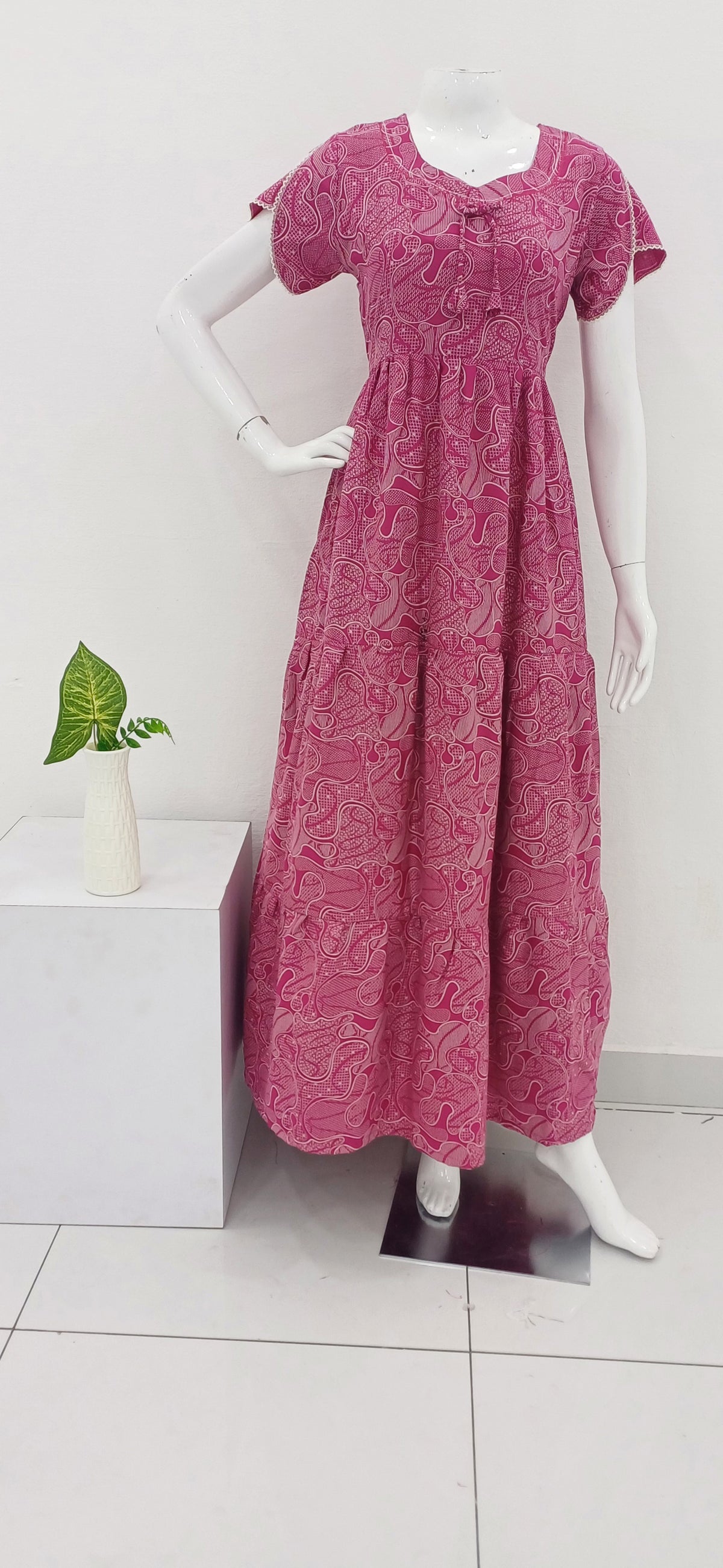 Stylish Alpine FULL FROCK Model Nighties| Fancy Sleeves & Neck Pattern| Side Pocket with Back Tie Rope | Perfect Nightwear Trendy Women's (FRK)