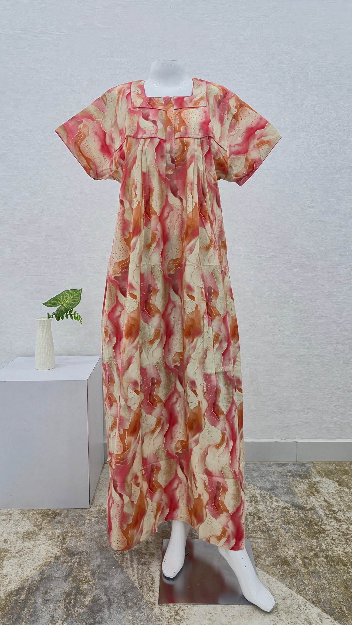 MANGAI Premium Cotton Printed Pleated Model Half Sleeve 3XL Size Nighties - Fancy Neck | With Side Pocket |Shrinkage Free Nighties | Trendy Collection's for Stylish Women's (3XL-SBS)