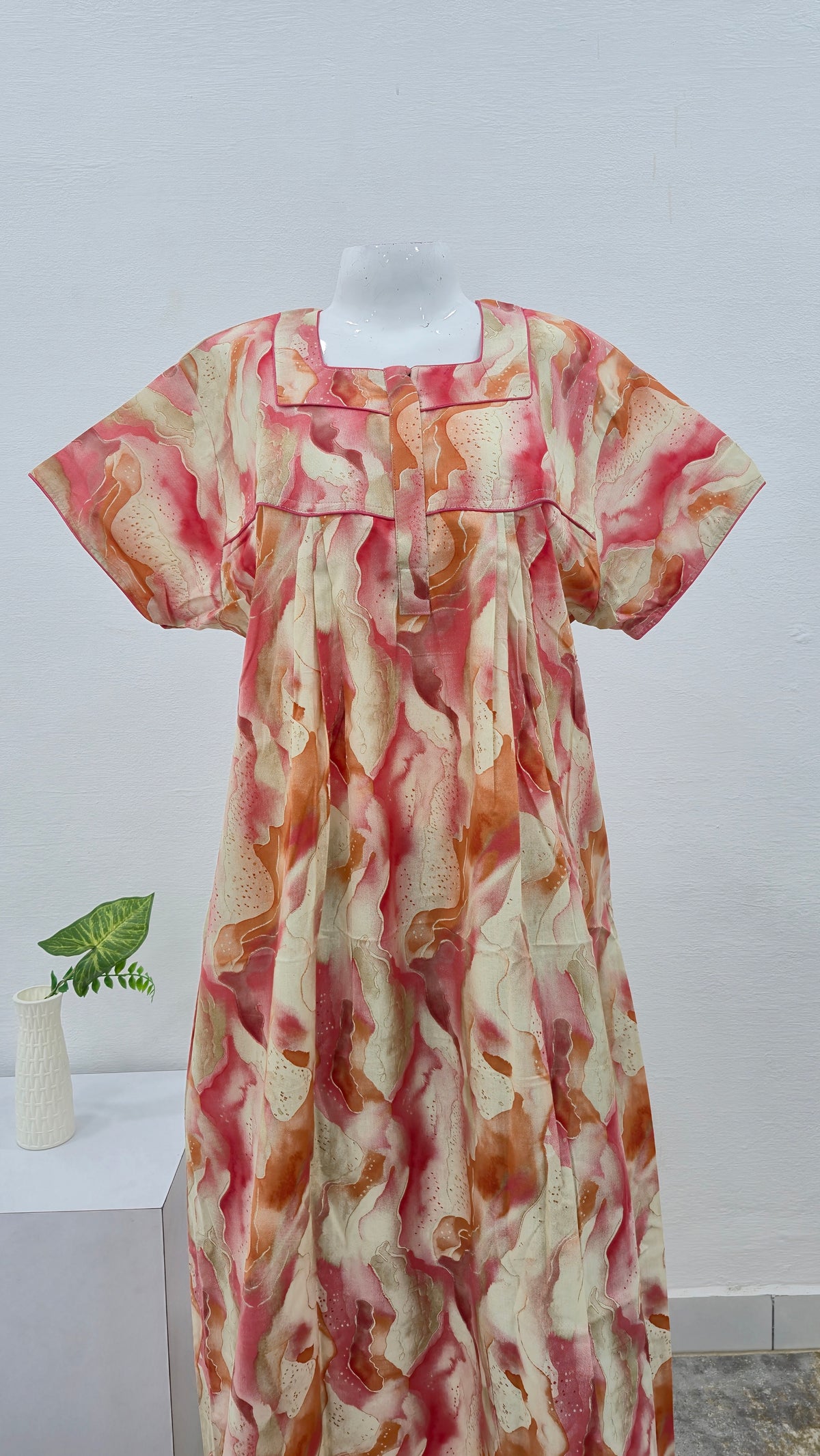 MANGAI Premium Cotton Printed Pleated Model Half Sleeve 3XL Size Nighties - Fancy Neck | With Side Pocket |Shrinkage Free Nighties | Trendy Collection's for Stylish Women's (3XL-SBS)