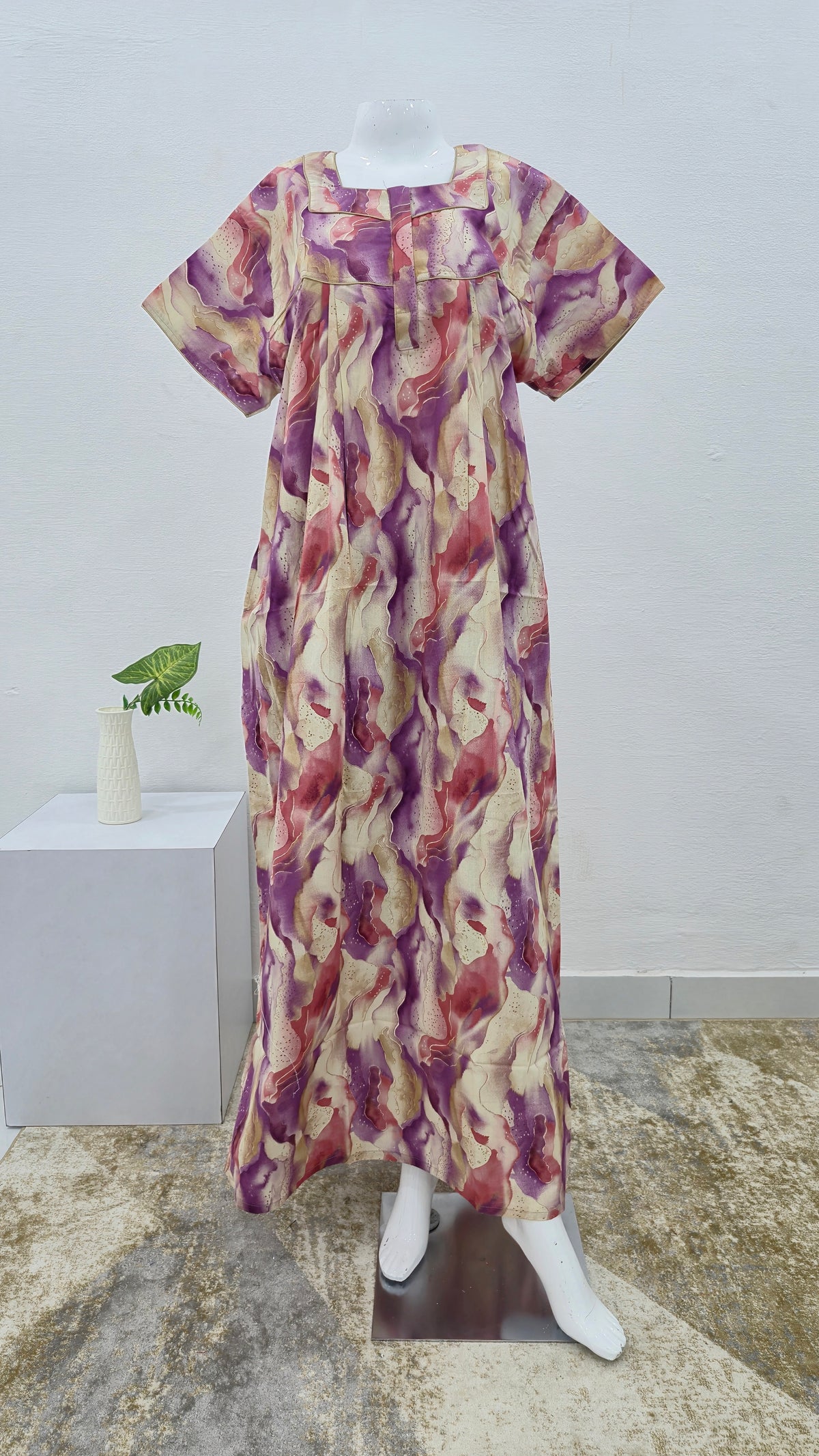 MANGAI Premium Cotton Printed Pleated Model Half Sleeve 3XL Size Nighties - Fancy Neck | With Side Pocket |Shrinkage Free Nighties | Trendy Collection's for Stylish Women's (3XL-SBS)