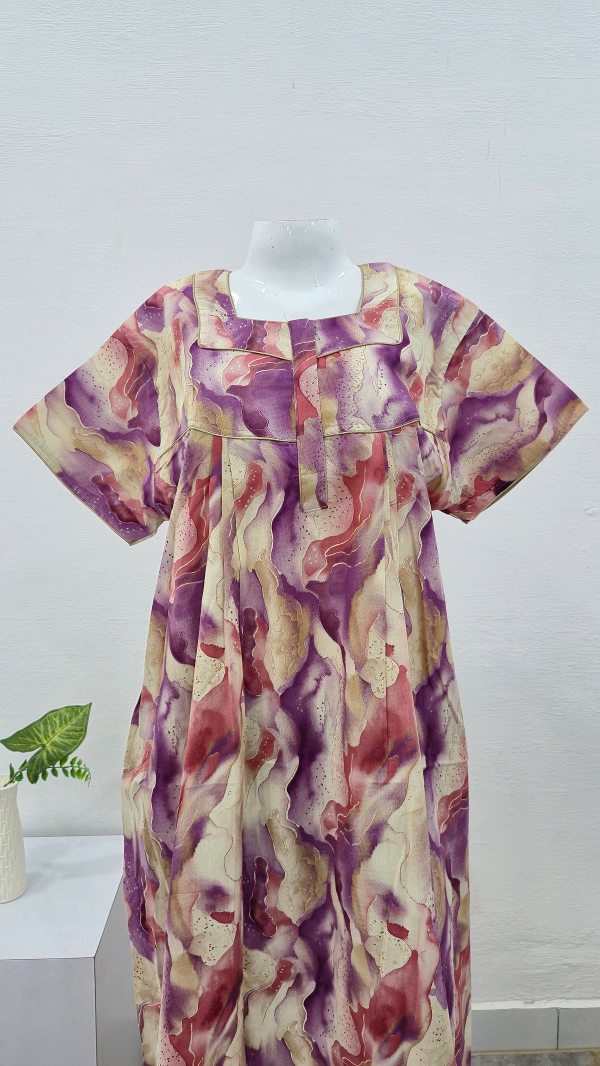 MANGAI Premium Cotton Printed Pleated Model Half Sleeve 3XL Size Nighties - Fancy Neck | With Side Pocket |Shrinkage Free Nighties | Trendy Collection's for Stylish Women's (3XL-SBS)