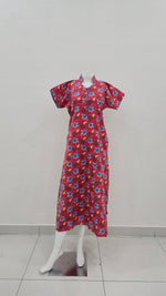 MANGAI Daily Wear Casual Comfort Fit Cotton Printed Nighties | Front open Zipper Model| Slit Open & Neck Collar Comfort Fit Daily Wear Nighties (DRN)