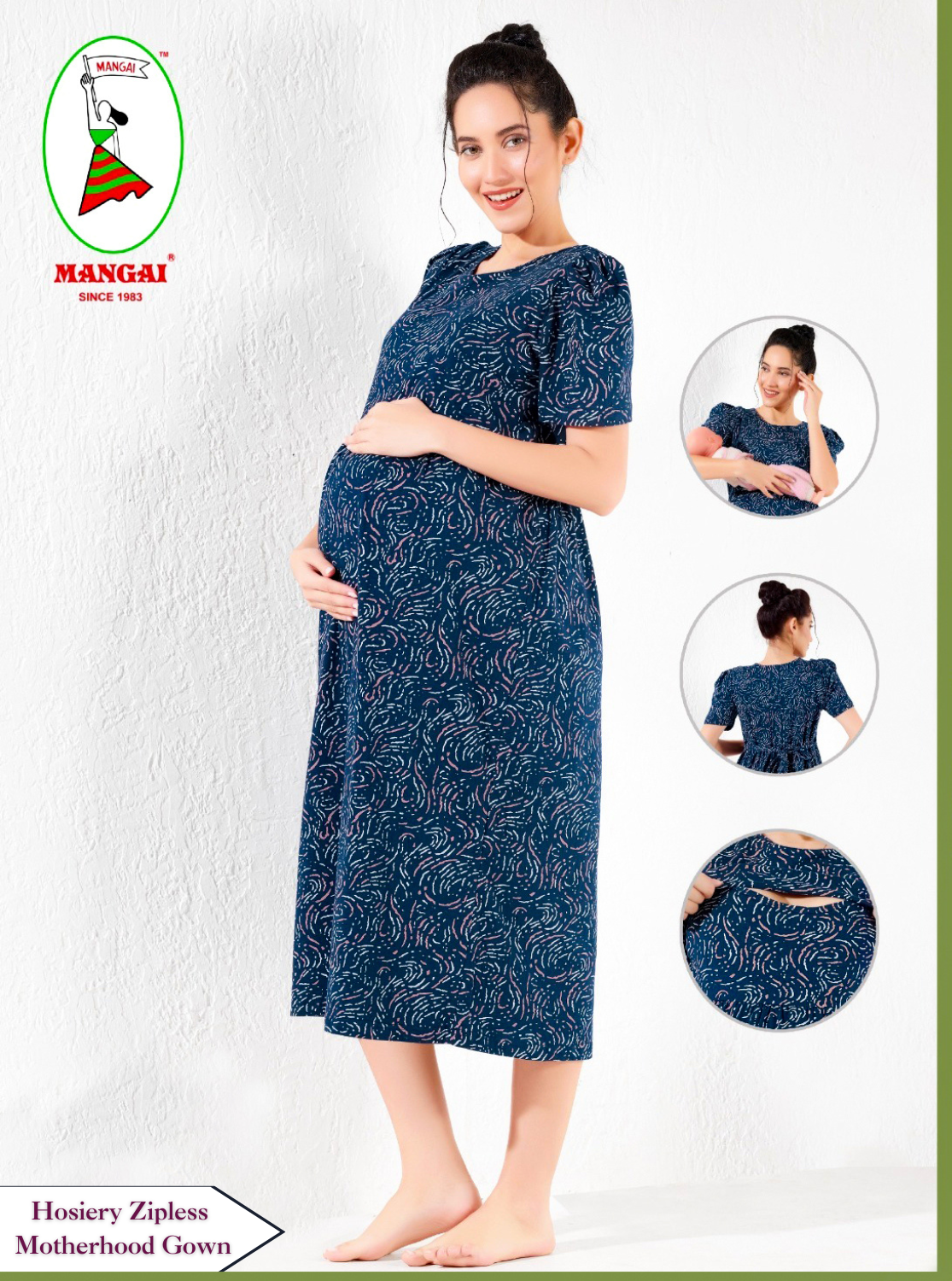 MANGAI HOSIERY Cotton Zipless Feeding Wear | Fancy Sleeve with Round Neck | Flap Open Zipless Feeding wear for Pregnancy Women (MMG)