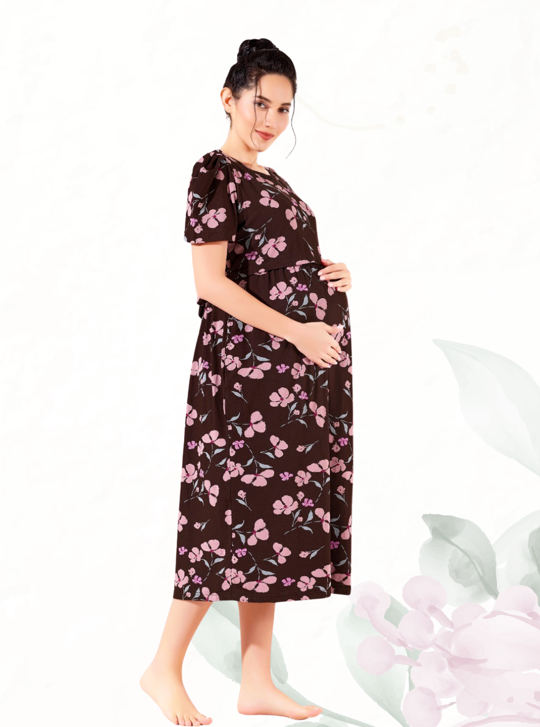 MANGAI HOSIERY Cotton Zipless Feeding Wear | Fancy Sleeve with Round Neck | Flap Open Zipless Feeding wear for Pregnancy Women (MMG)