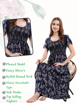 New Arrivals ALPINE Smocking Nighty | Beautiful Pleated Design | Side Pocket | Stylish Nighty for Trendy Women's | Your Perfect Nightwear Collection's (ALS)