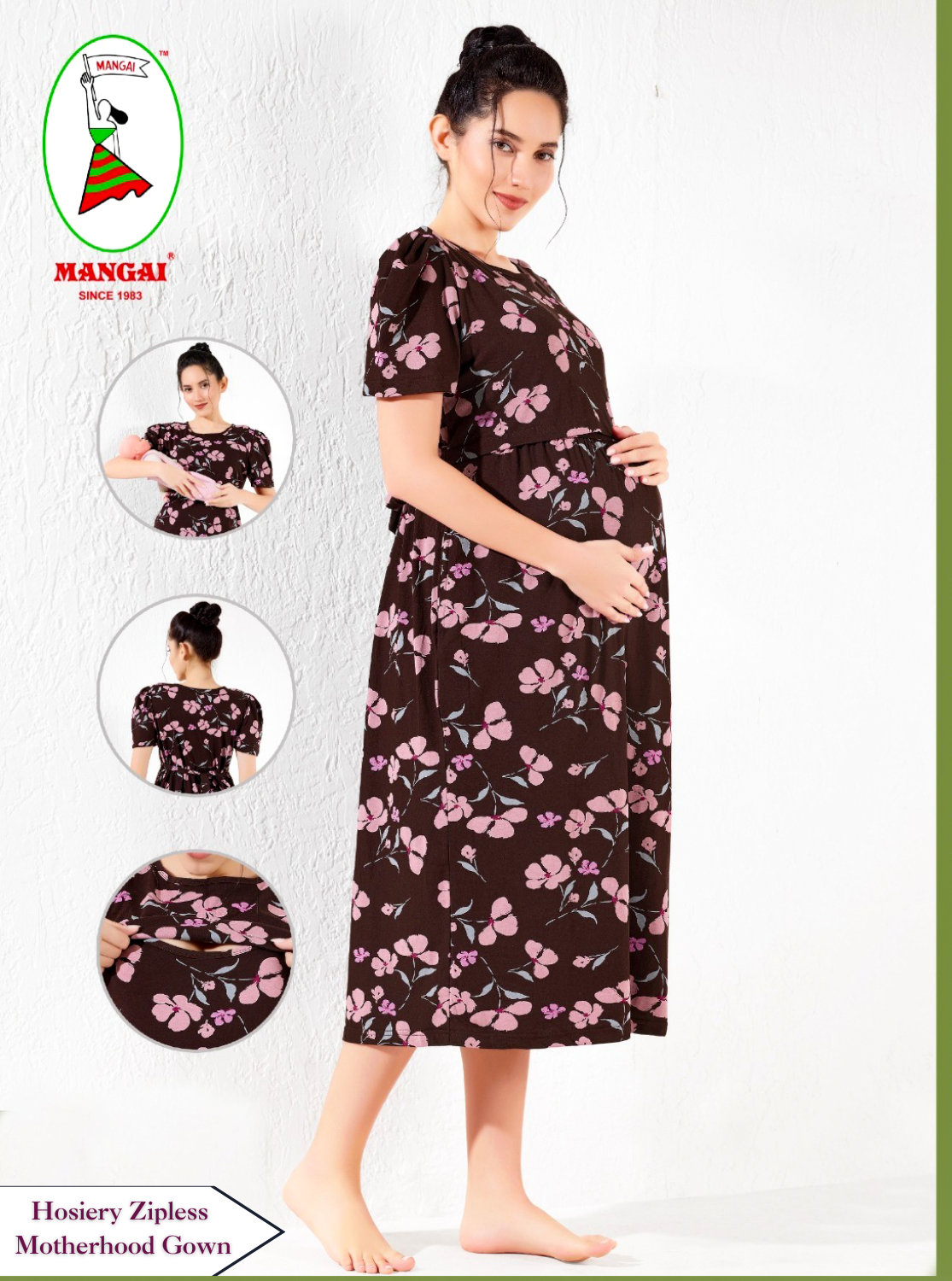MANGAI HOSIERY Cotton Zipless Feeding Wear | Fancy Sleeve with Round Neck | Flap Open Zipless Feeding wear for Pregnancy Women (MMG)