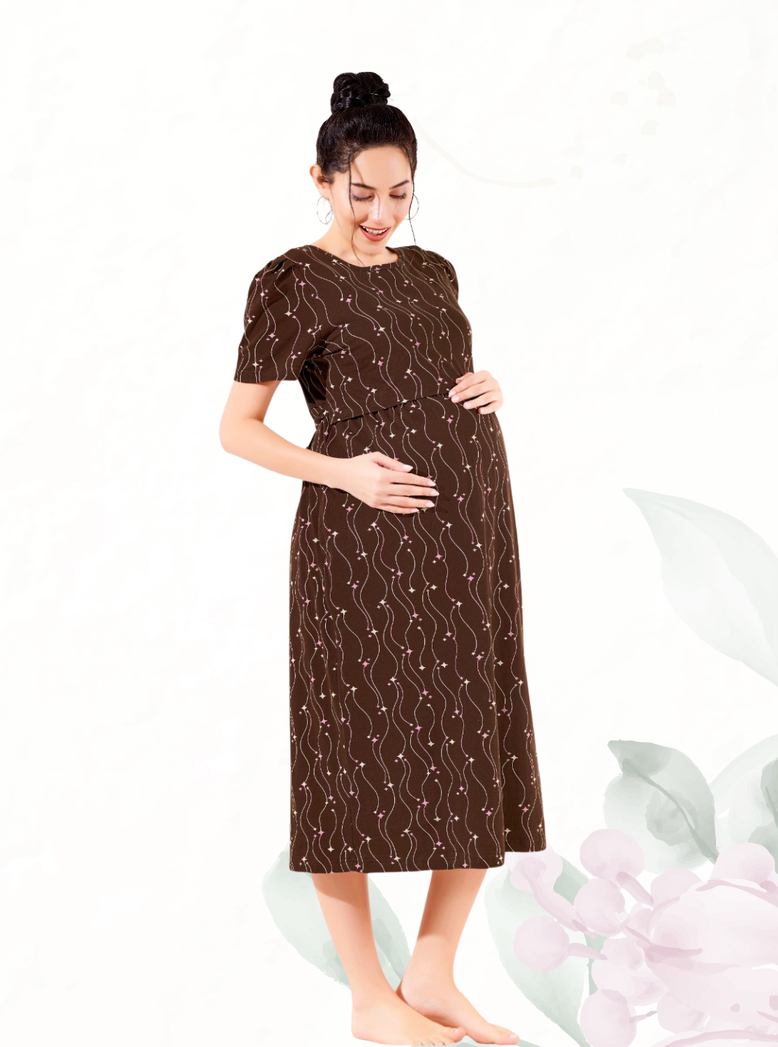 MANGAI HOSIERY Cotton Zipless Feeding Wear | Fancy Sleeve with Round Neck | Flap Open Zipless Feeding wear for Pregnancy Women (MMG)