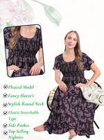 New Arrivals ALPINE Smocking Nighty | Beautiful Pleated Design | Side Pocket | Stylish Nighty for Trendy Women's | Your Perfect Nightwear Collection's (ALS)