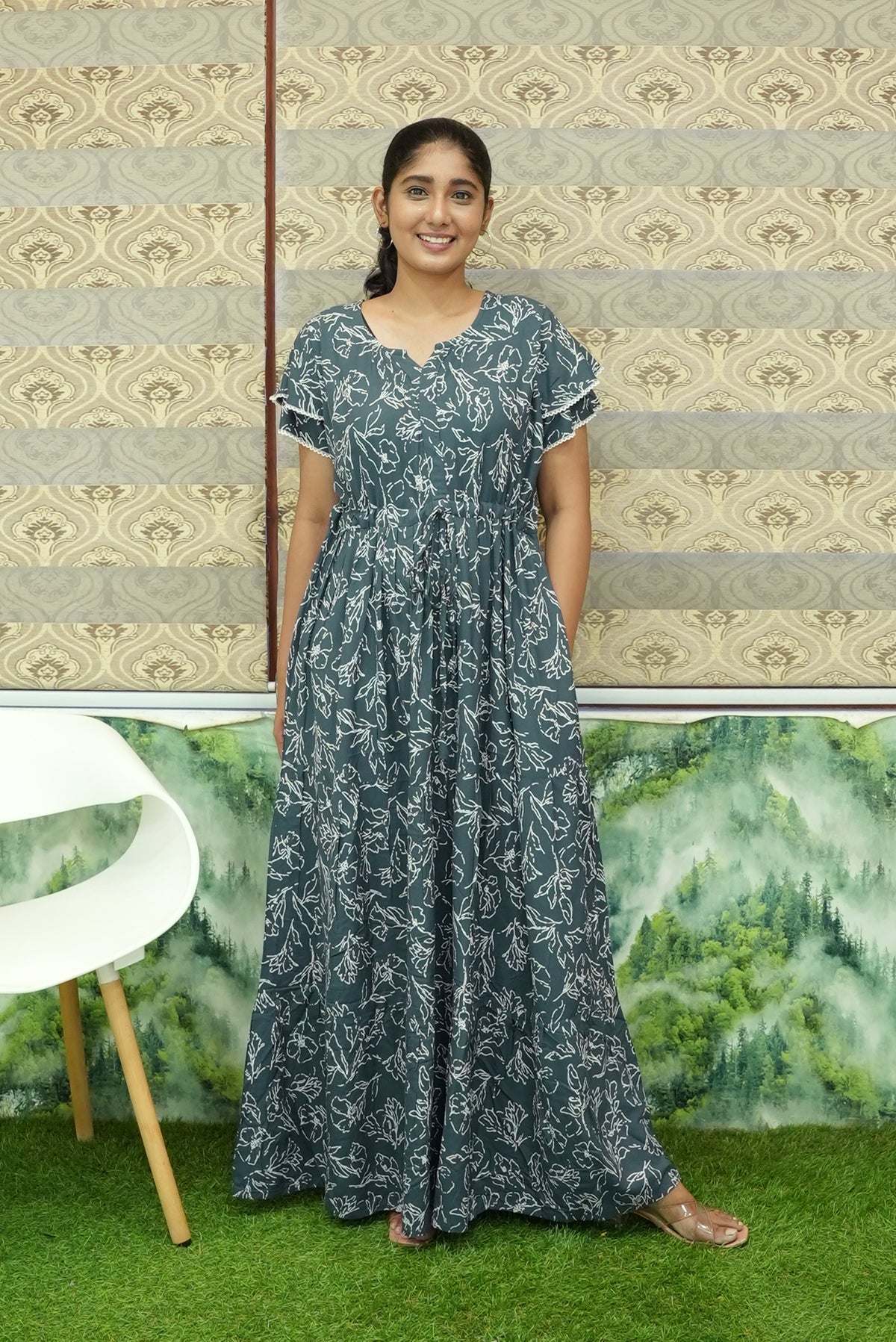 Stylish Arrivals Rayon Gathering Frock Model Night Gown's | Front Adjustable Gathering Style Rope Rope | Double Layer Sleeve | Trending Collection's for Stylish Women's (GFK)