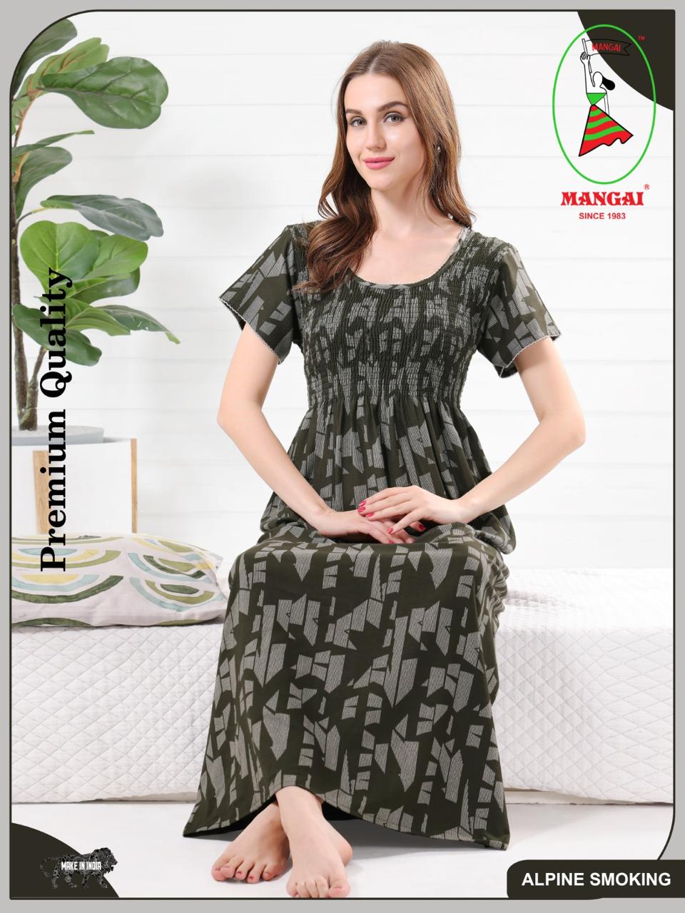 New Arrivals ALPINE Smocking Nighty | Beautiful Pleated Design | Side Pocket | Stylish Nighty for Trendy Women's | Your Perfect Nightwear Collection's (ALS)