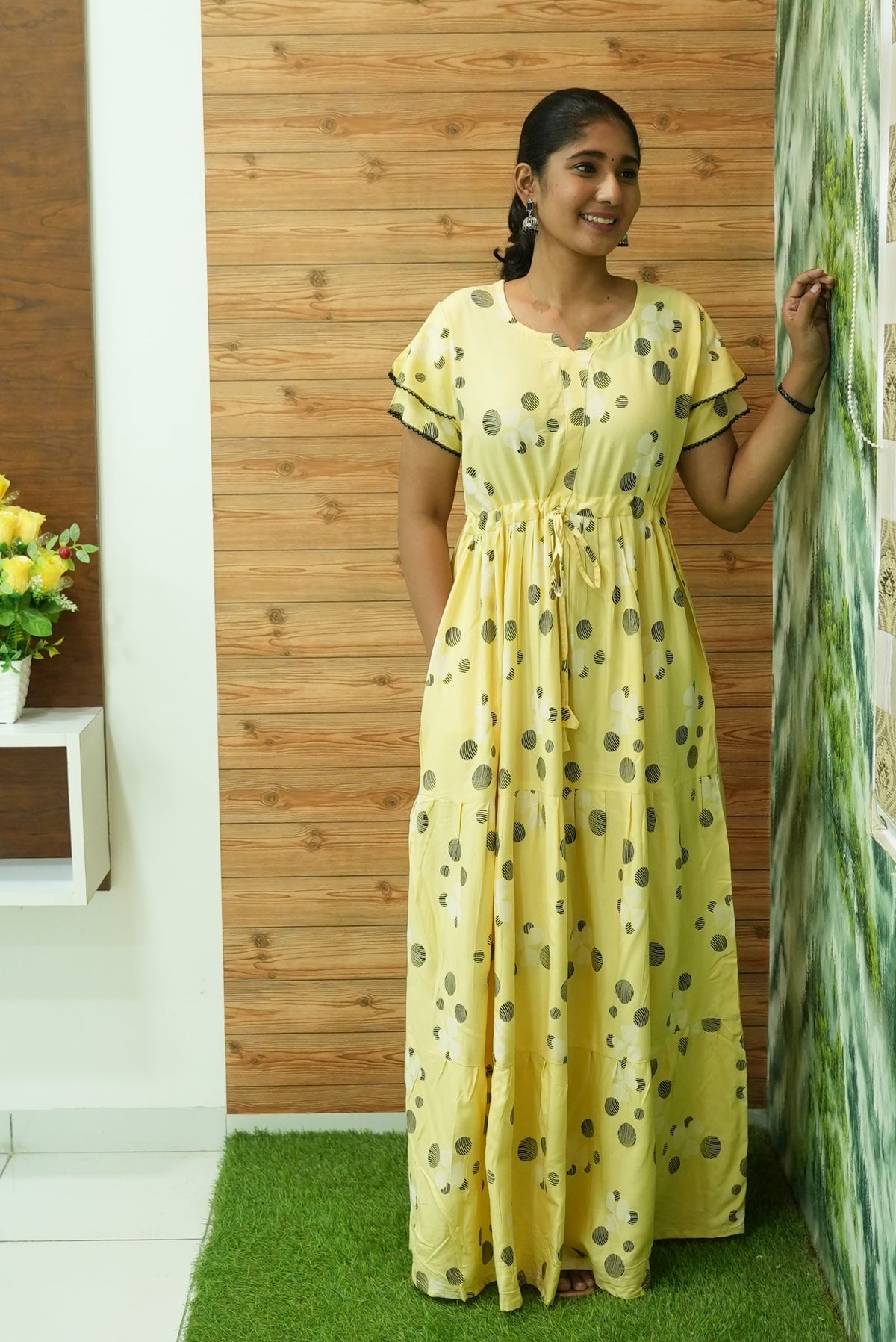 Stylish Arrivals Rayon Gathering Frock Model Night Gown's | Front Adjustable Gathering Style Rope Rope | Double Layer Sleeve | Trending Collection's for Stylish Women's (GFK)