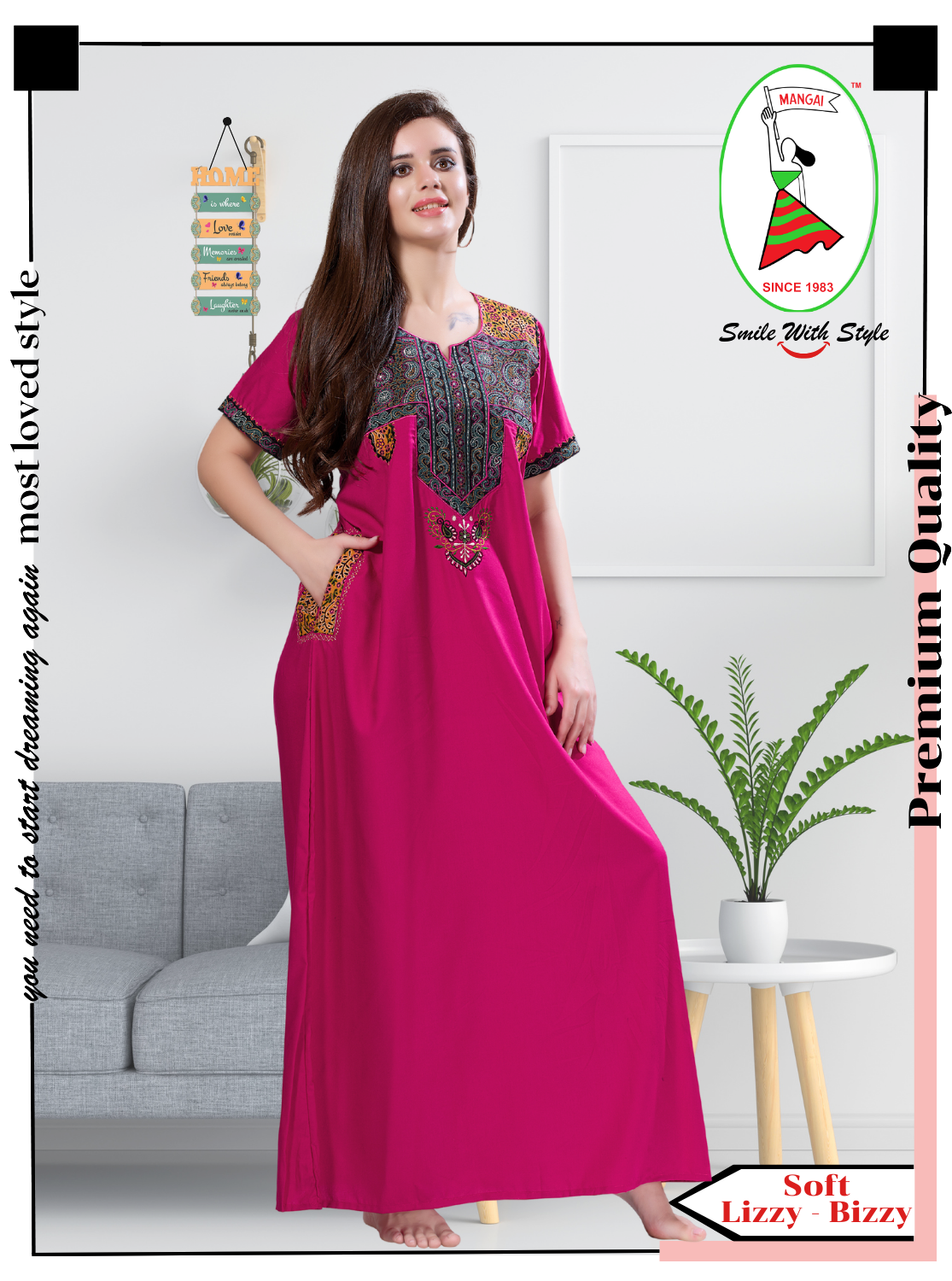 MANGAI Premium KARACHI Embroidery Nighties | Beautiful Embroidery Design's | Branded Quality | Half Sleeve | Regular Model | Stylish Nightdress for Women (KEM)