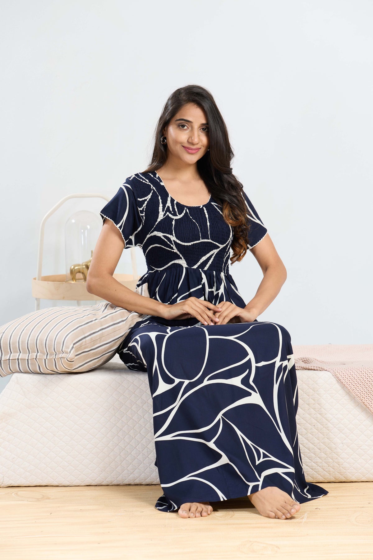 MANGAI RAYON Smocking Nighty | Beautiful Pleated Design | Side Pocket | Stylish Nighty for Trendy Women's | Your Perfect Nightwear Collection's (SRN)