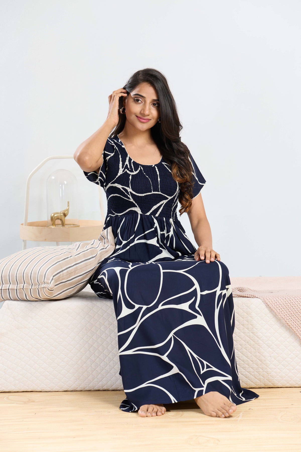 MANGAI RAYON Smocking Nighty | Beautiful Pleated Design | Side Pocket | Stylish Nighty for Trendy Women's | Your Perfect Nightwear Collection's (SRN)