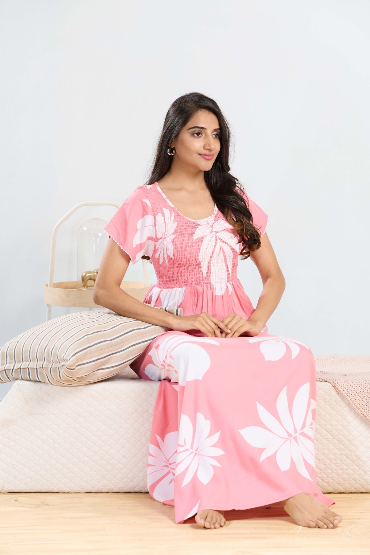 MANGAI RAYON Smocking Nighty | Beautiful Pleated Design | Side Pocket | Stylish Nighty for Trendy Women's | Your Perfect Nightwear Collection's (SRN)