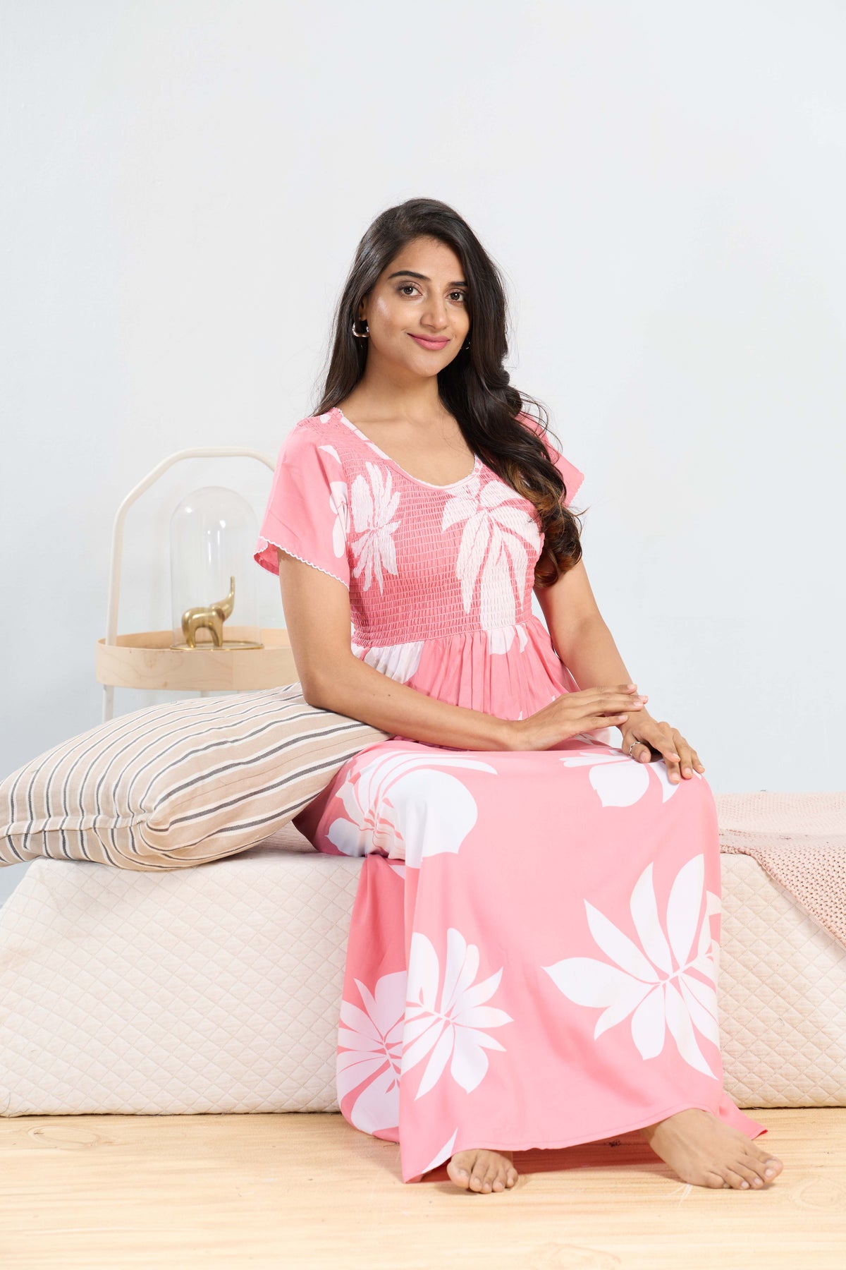MANGAI RAYON Smocking Nighty | Beautiful Pleated Design | Side Pocket | Stylish Nighty for Trendy Women's | Your Perfect Nightwear Collection's (SRN)