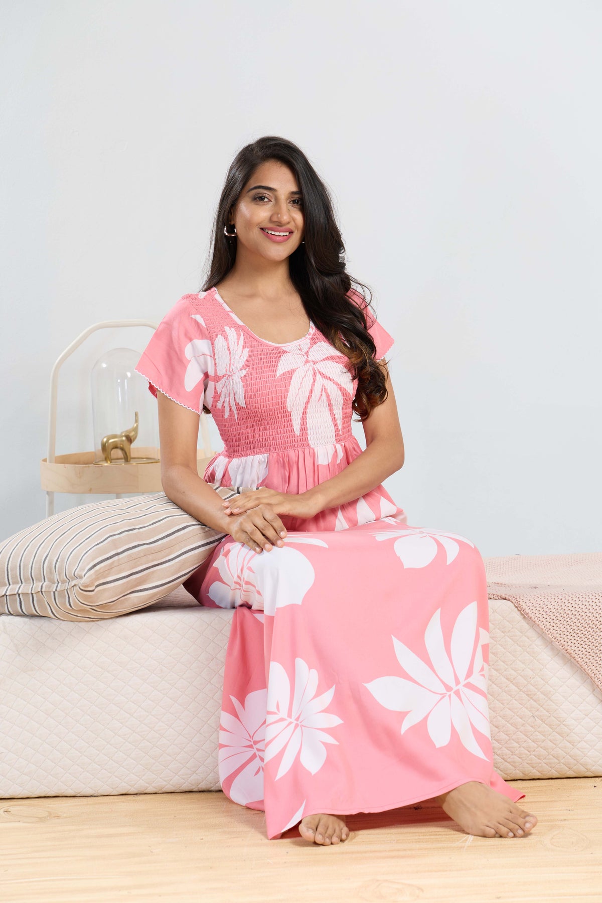 MANGAI RAYON Smocking Nighty | Beautiful Pleated Design | Side Pocket | Stylish Nighty for Trendy Women's | Your Perfect Nightwear Collection's (SRN)