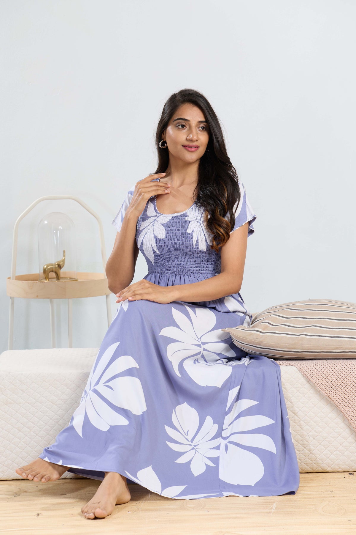 MANGAI RAYON Smocking Nighty | Beautiful Pleated Design | Side Pocket | Stylish Nighty for Trendy Women's | Your Perfect Nightwear Collection's (SRN)