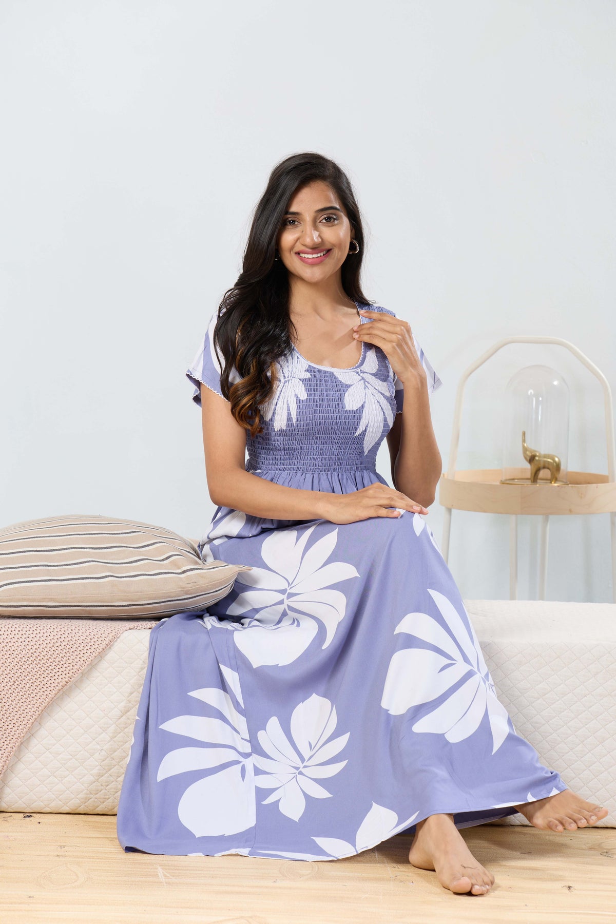 MANGAI RAYON Smocking Nighty | Beautiful Pleated Design | Side Pocket | Stylish Nighty for Trendy Women's | Your Perfect Nightwear Collection's (SRN)