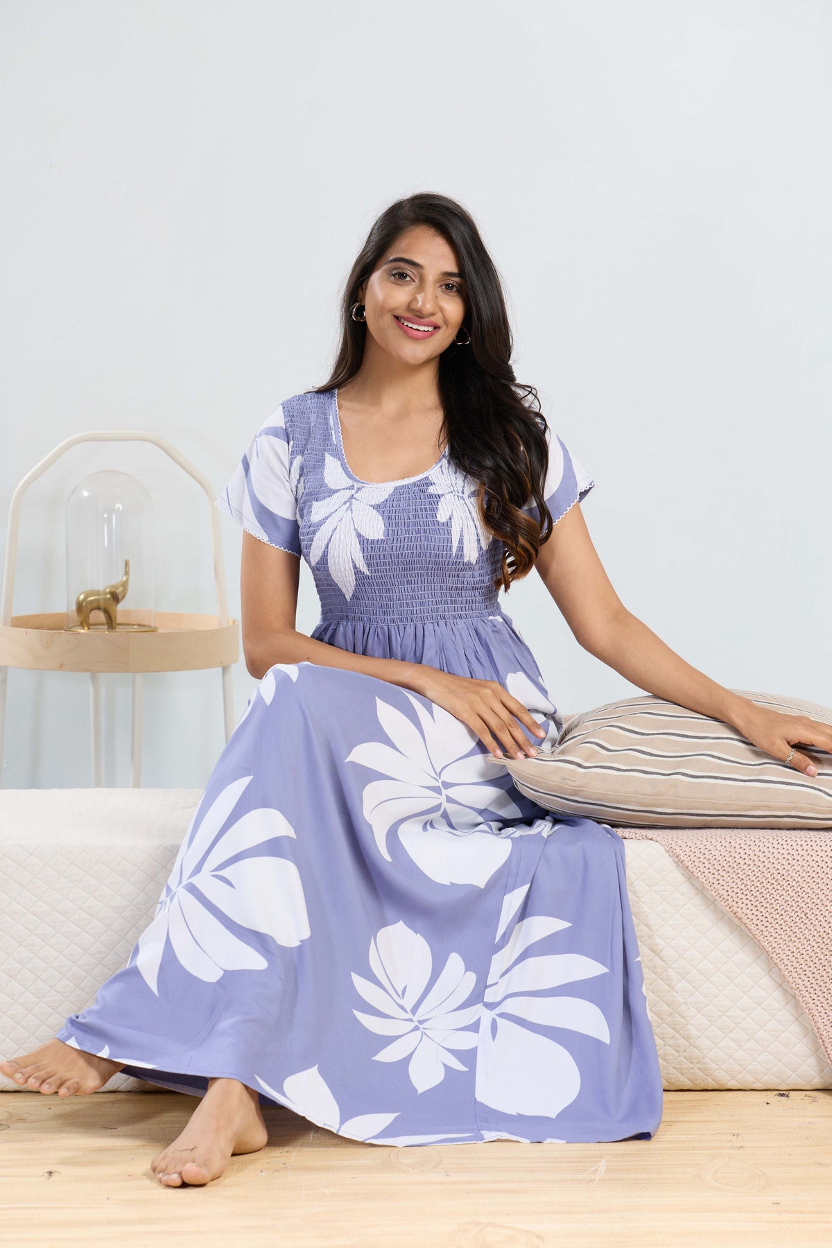 MANGAI RAYON Smocking Nighty | Beautiful Pleated Design | Side Pocket | Stylish Nighty for Trendy Women's | Your Perfect Nightwear Collection's (SRN)