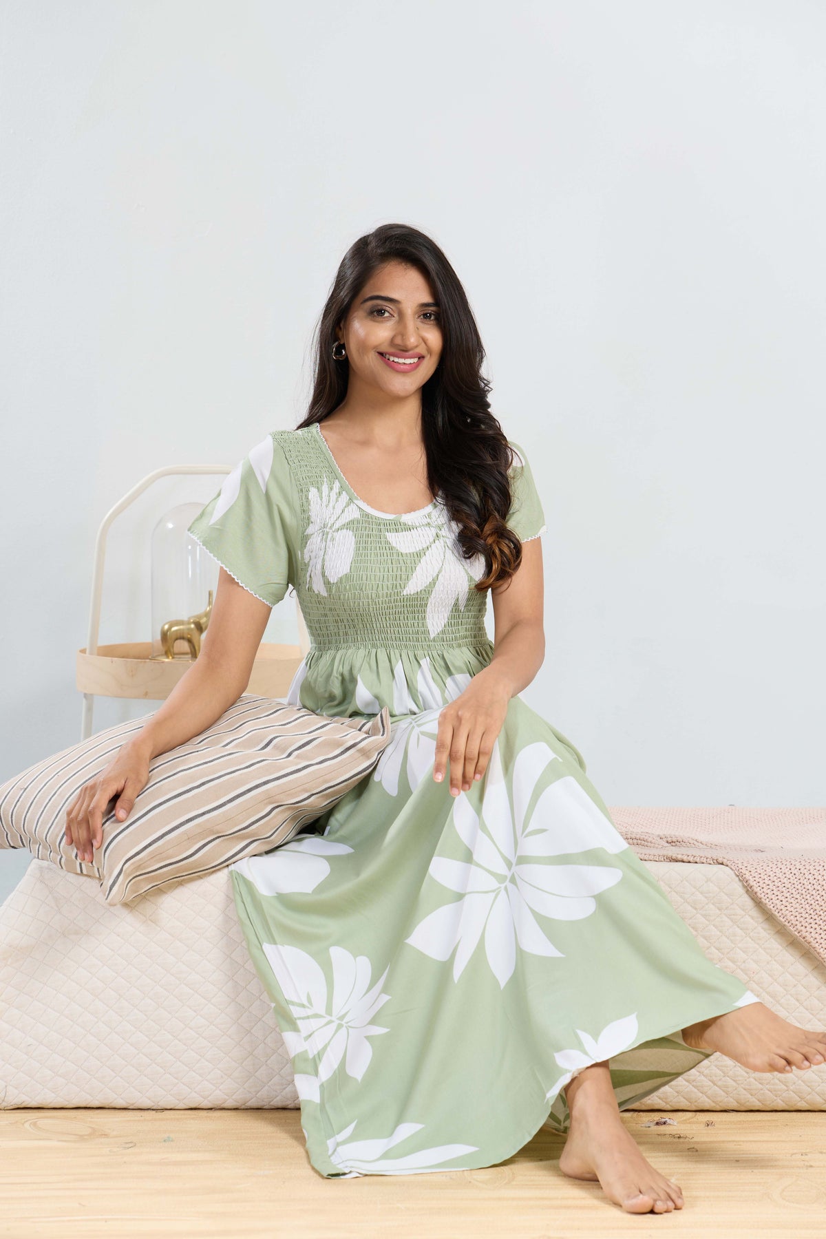 MANGAI RAYON Smocking Nighty | Beautiful Pleated Design | Side Pocket | Stylish Nighty for Trendy Women's | Your Perfect Nightwear Collection's (SRN)