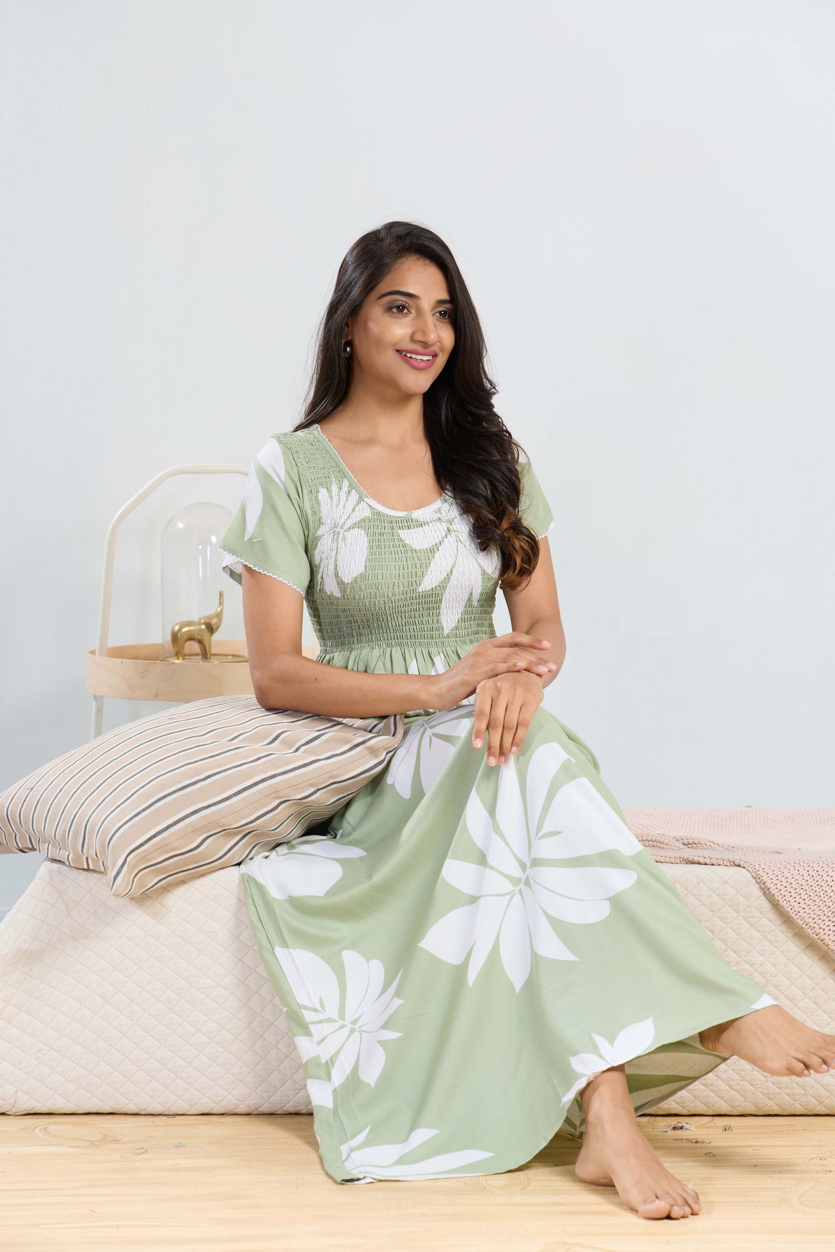 MANGAI RAYON Smocking Nighty | Beautiful Pleated Design | Side Pocket | Stylish Nighty for Trendy Women's | Your Perfect Nightwear Collection's (SRN)