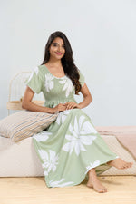 MANGAI RAYON Smocking Nighty | Beautiful Pleated Design | Side Pocket | Stylish Nighty for Trendy Women's | Your Perfect Nightwear Collection's (SRN)