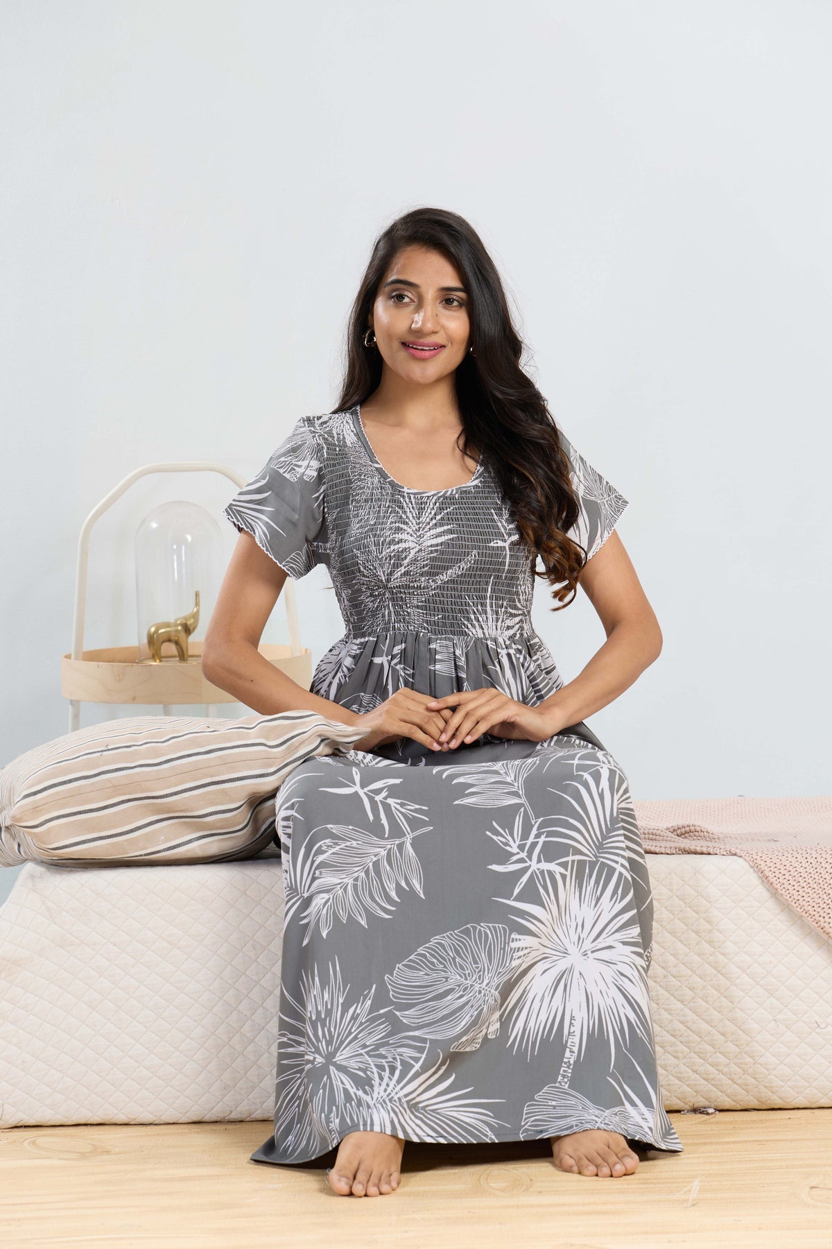 MANGAI RAYON Smocking Nighty | Beautiful Pleated Design | Side Pocket | Stylish Nighty for Trendy Women's | Your Perfect Nightwear Collection's (SRN)