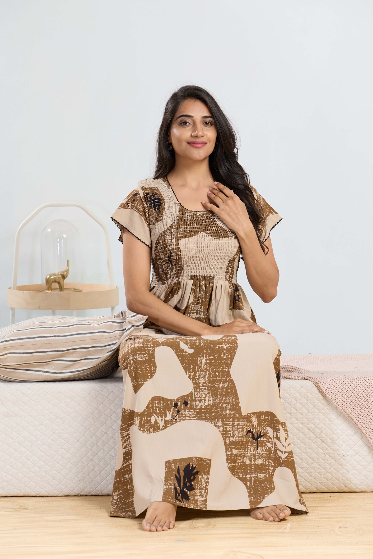 MANGAI RAYON Smocking Nighty | Beautiful Pleated Design | Side Pocket | Stylish Nighty for Trendy Women's | Your Perfect Nightwear Collection's (SRN)