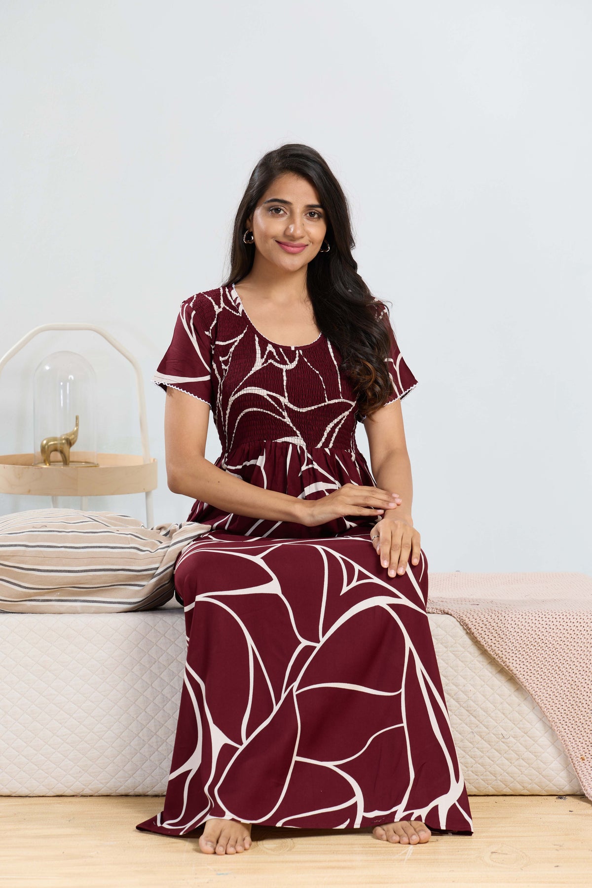 MANGAI RAYON Smocking Nighty | Beautiful Pleated Design | Side Pocket | Stylish Nighty for Trendy Women's | Your Perfect Nightwear Collection's (SRN)