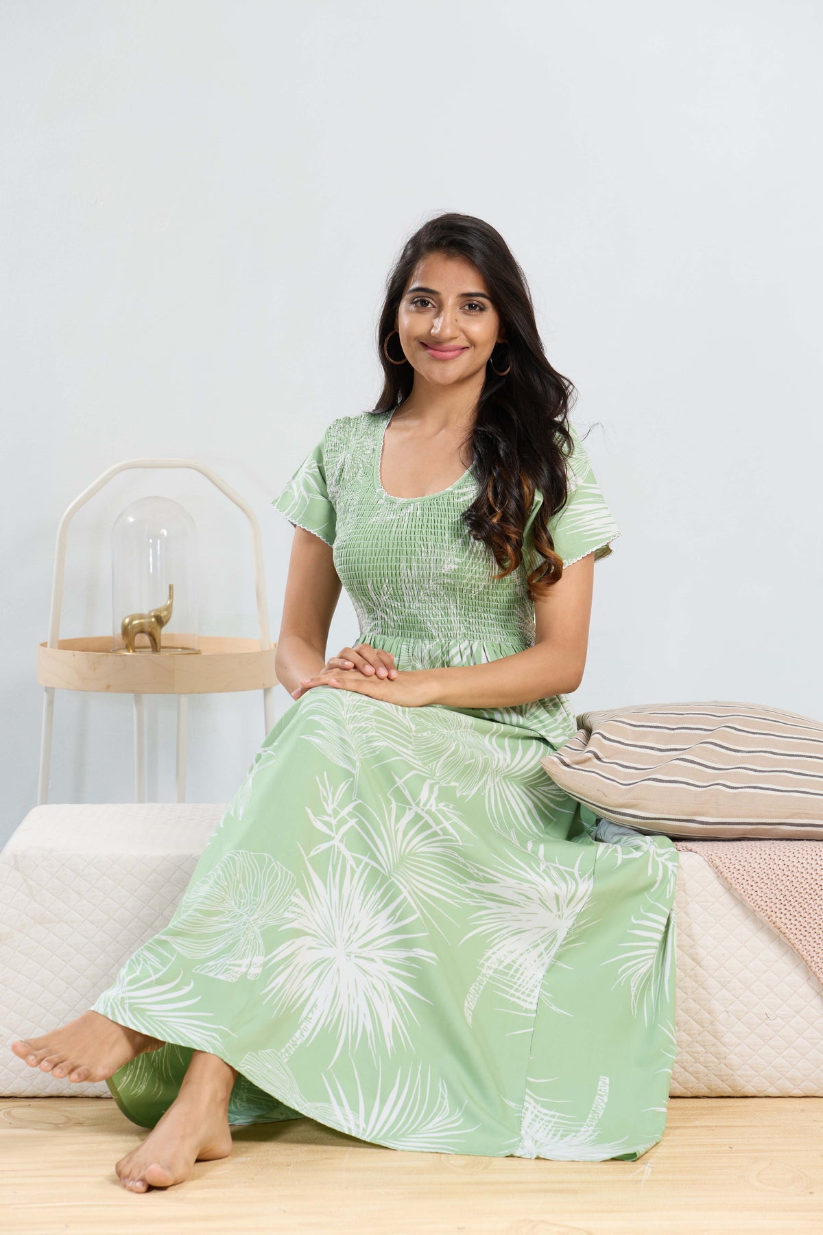 MANGAI RAYON Smocking Nighty | Beautiful Pleated Design | Side Pocket | Stylish Nighty for Trendy Women's | Your Perfect Nightwear Collection's (SRN)