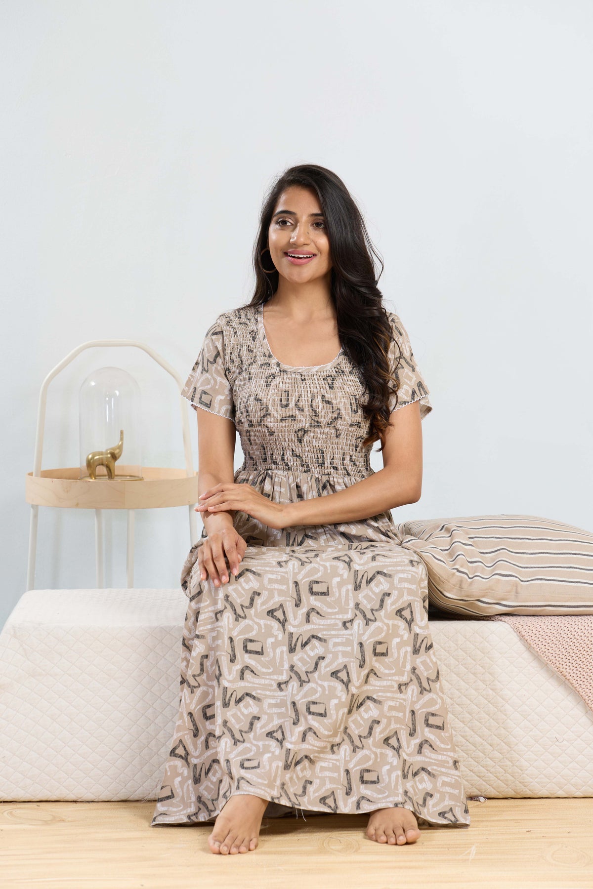 MANGAI RAYON Smocking Nighty | Beautiful Pleated Design | Side Pocket | Stylish Nighty for Trendy Women's | Your Perfect Nightwear Collection's (SRN)