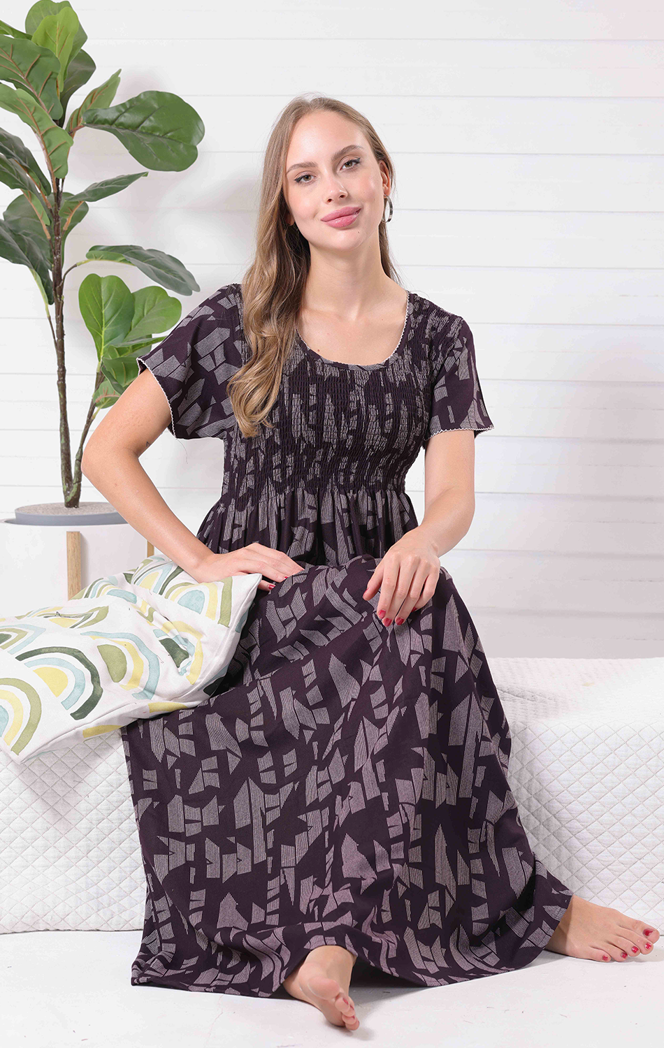 New Arrivals ALPINE Smocking Nighty | Beautiful Pleated Design | Side Pocket | Stylish Nighty for Trendy Women's | Your Perfect Nightwear Collection's (ALS)