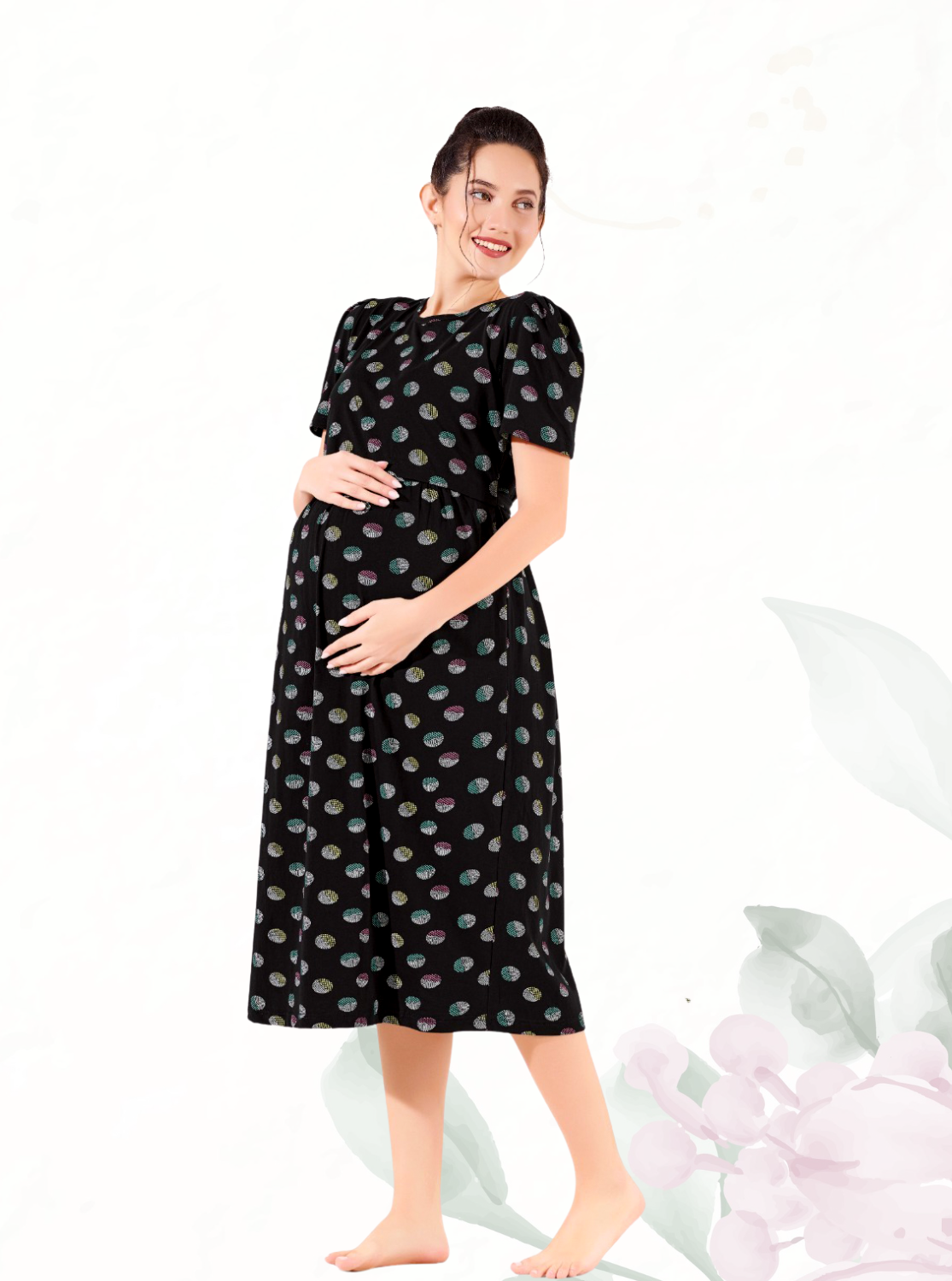 MANGAI HOSIERY Cotton Zipless Feeding Wear | Fancy Sleeve with Round Neck | Flap Open Zipless Feeding wear for Pregnancy Women (MMG)