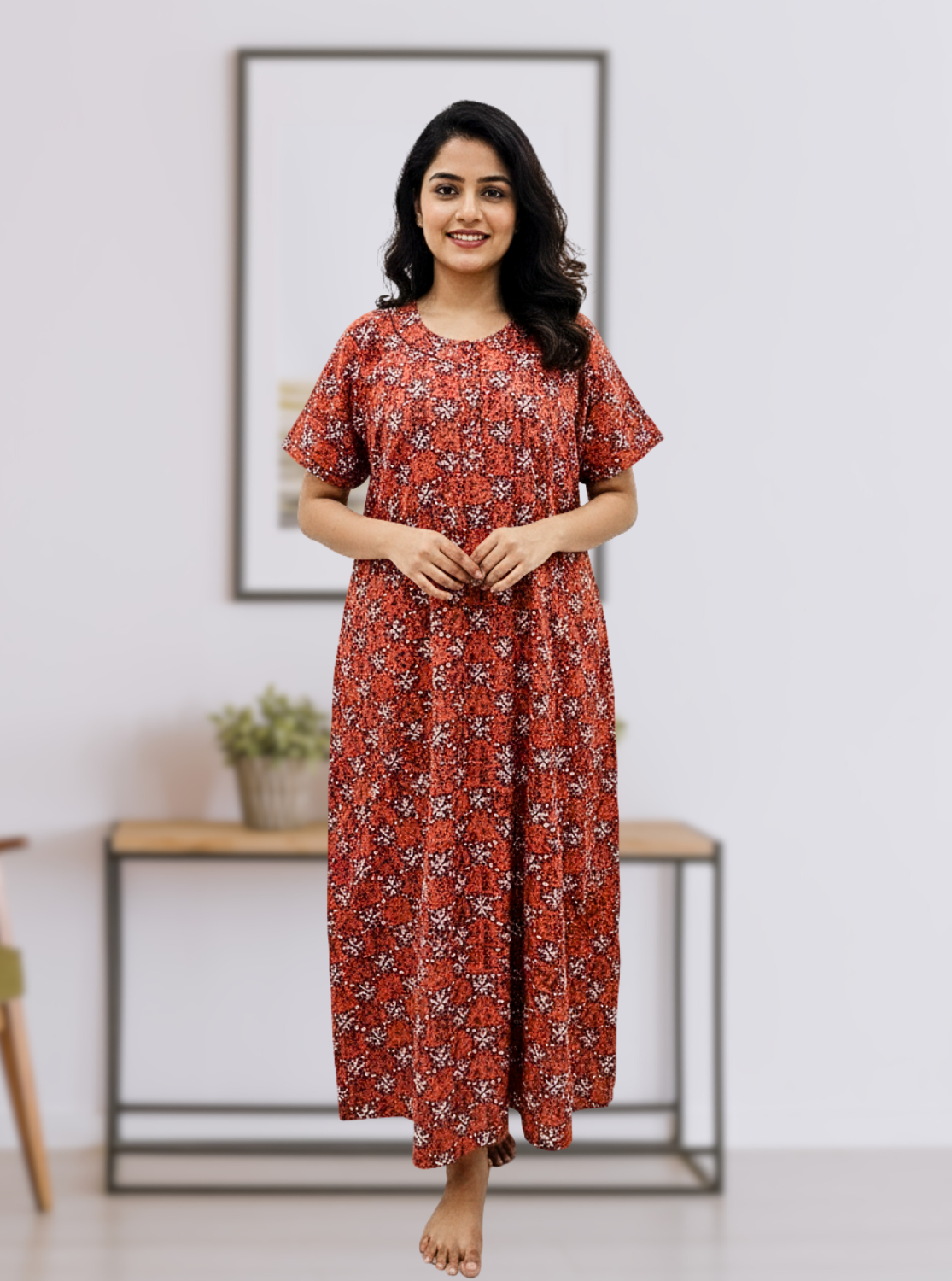 MANGAI Daily Wear Casual Comfort Fit Cotton Printed Nighties | Front Open Zipper Model |Summer Arrival's for Trendy Women's (DRN)