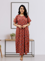 MANGAI Daily Wear Casual Comfort Fit Cotton Printed Nighties | Front Open Zipper Model |Summer Arrival's for Trendy Women's (DRN)