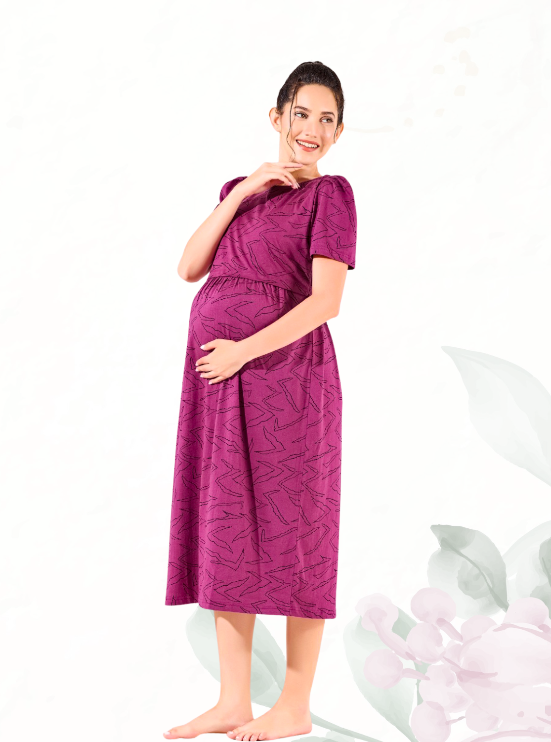 MANGAI HOSIERY Cotton Zipless Feeding Wear | Fancy Sleeve with Round Neck | Flap Open Zipless Feeding wear for Pregnancy Women (MMG)