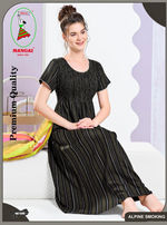 ALPINE Smocking Nighty | Beautiful Pleated Design | Side Pocket | Stylish Nighty for Trendy Women's | Your Perfect Nightwear Collection's (SAP)